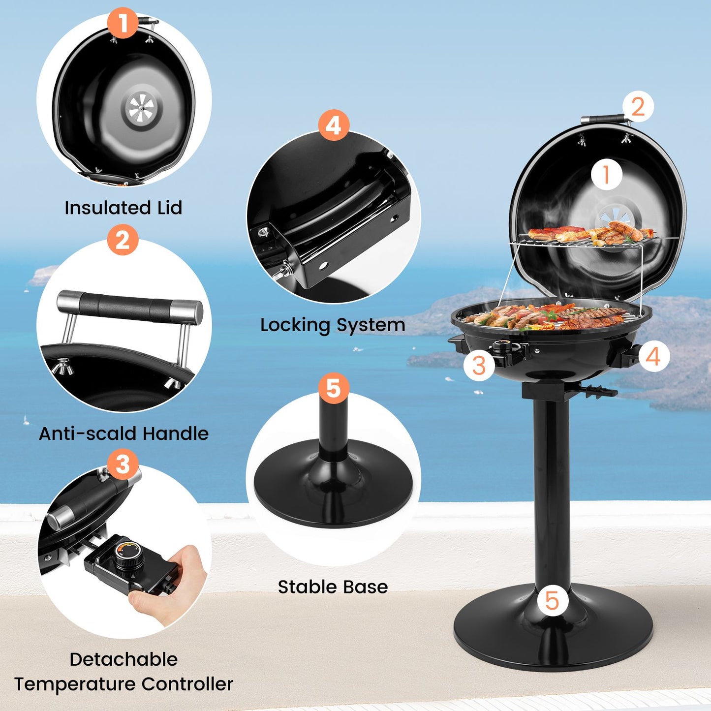 Electric Barbecue Grill with Detachable Non-Stick Cooking Rack
