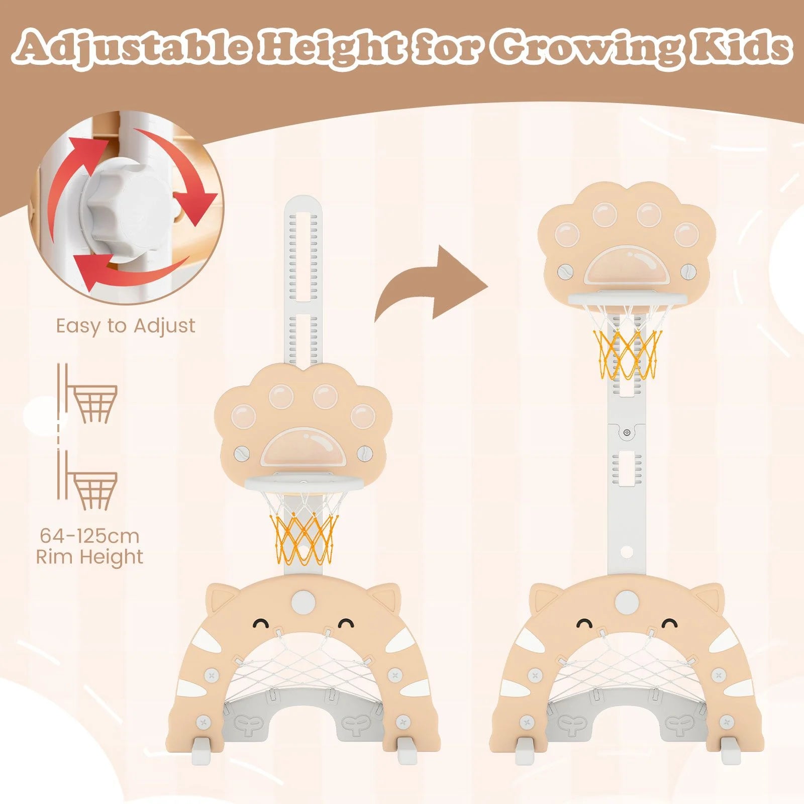 Adjustable 3-in-1 Kids Sports Center with Basketball Hoop and Soccer Game