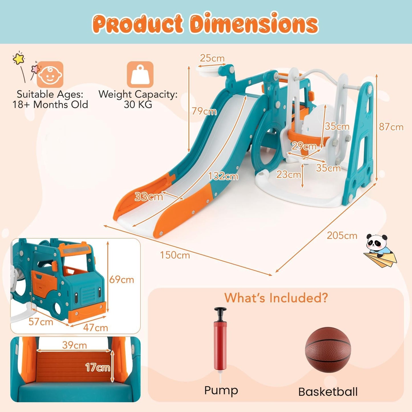 5-in-1 Kids Slide & Swing Playset with Basketball Hoop, Mini Bus Tunnel & Foldable Slide | Indoor & Outdoor Toddler Activity Center