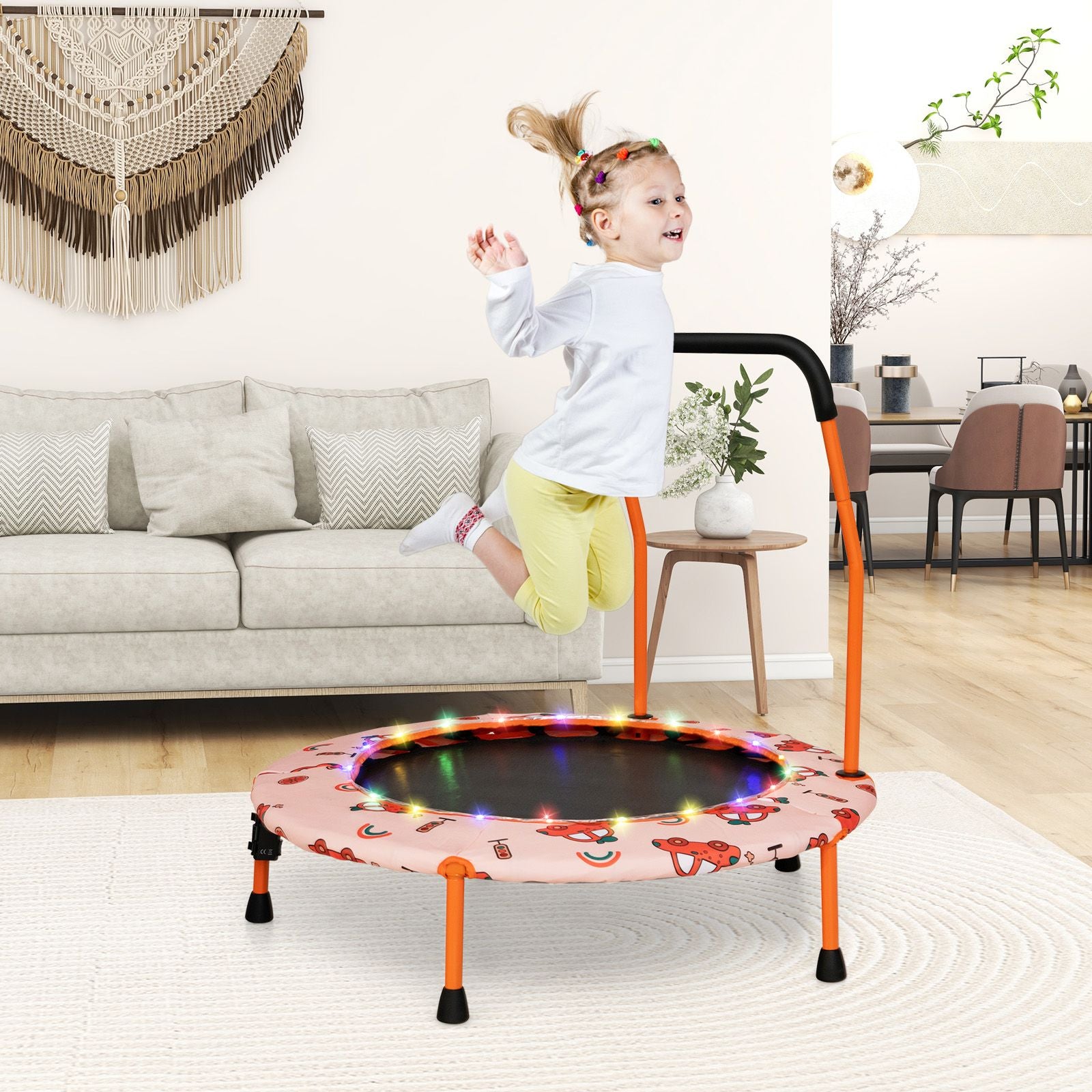 Children's Mini Trampoline with LED Lights and Safety Handle