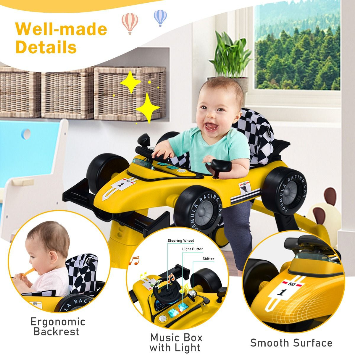 4-in-1 Adjustable Height and Speed Baby Push Walker