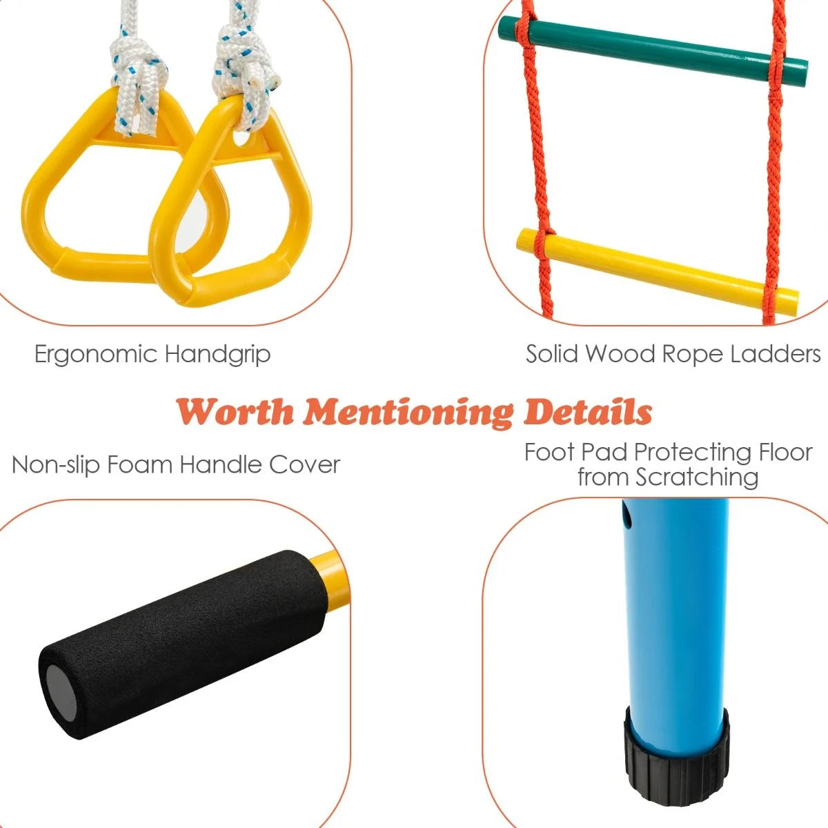 Metal Swedish Wall Bars for Children with Gym Rings and Climbing Net