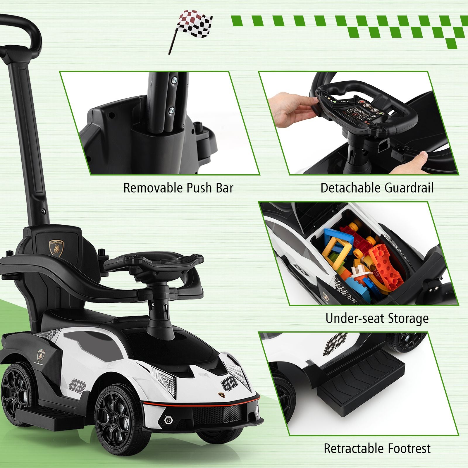 Licensed Lamborghini Ride-On Car for Kids with Push Handle