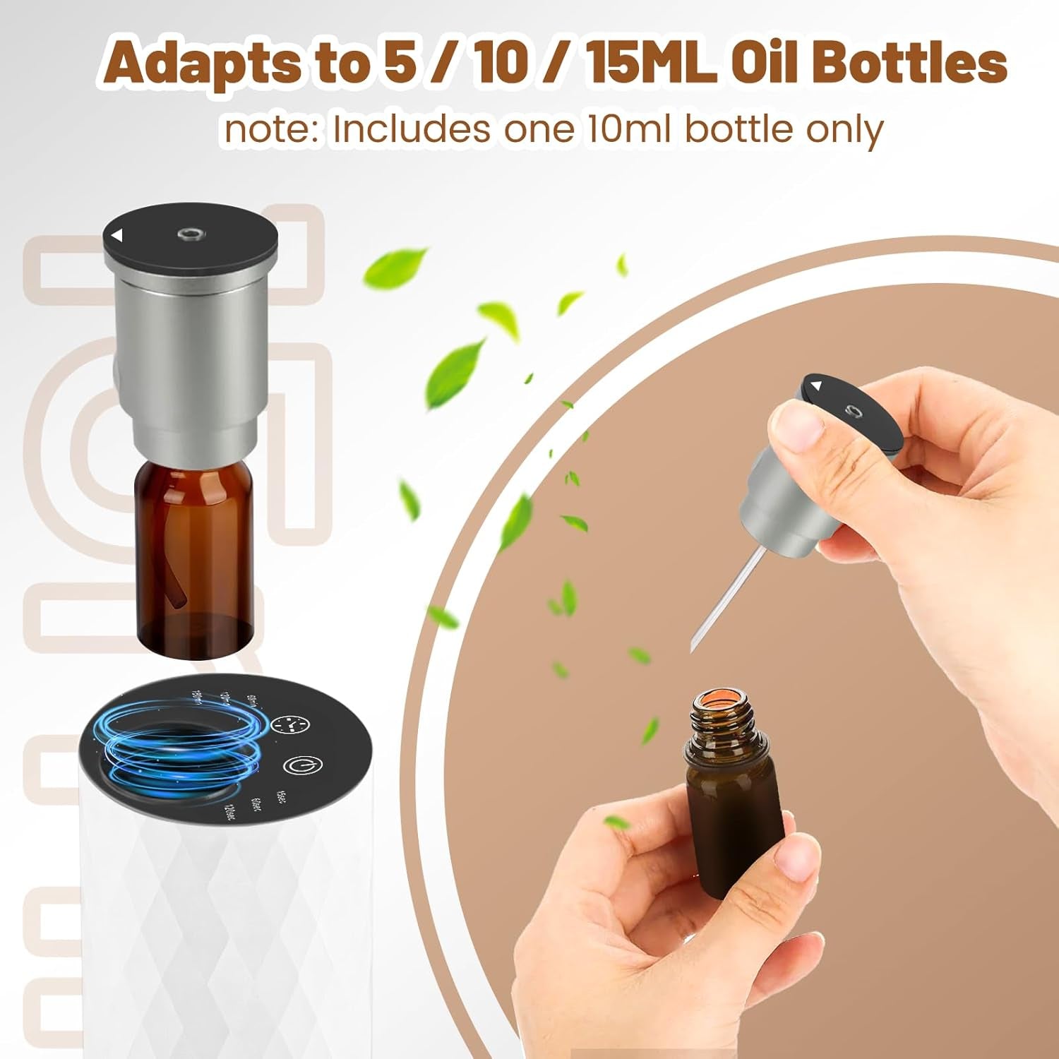 Waterless Essential Oil Diffuser – Cordless Aromatherapy Diffuser with USB Rechargeable Battery | Wireless Car & Home Air Diffuser | Eco-Friendly, Heat-Free Electric Scent Machine (White )