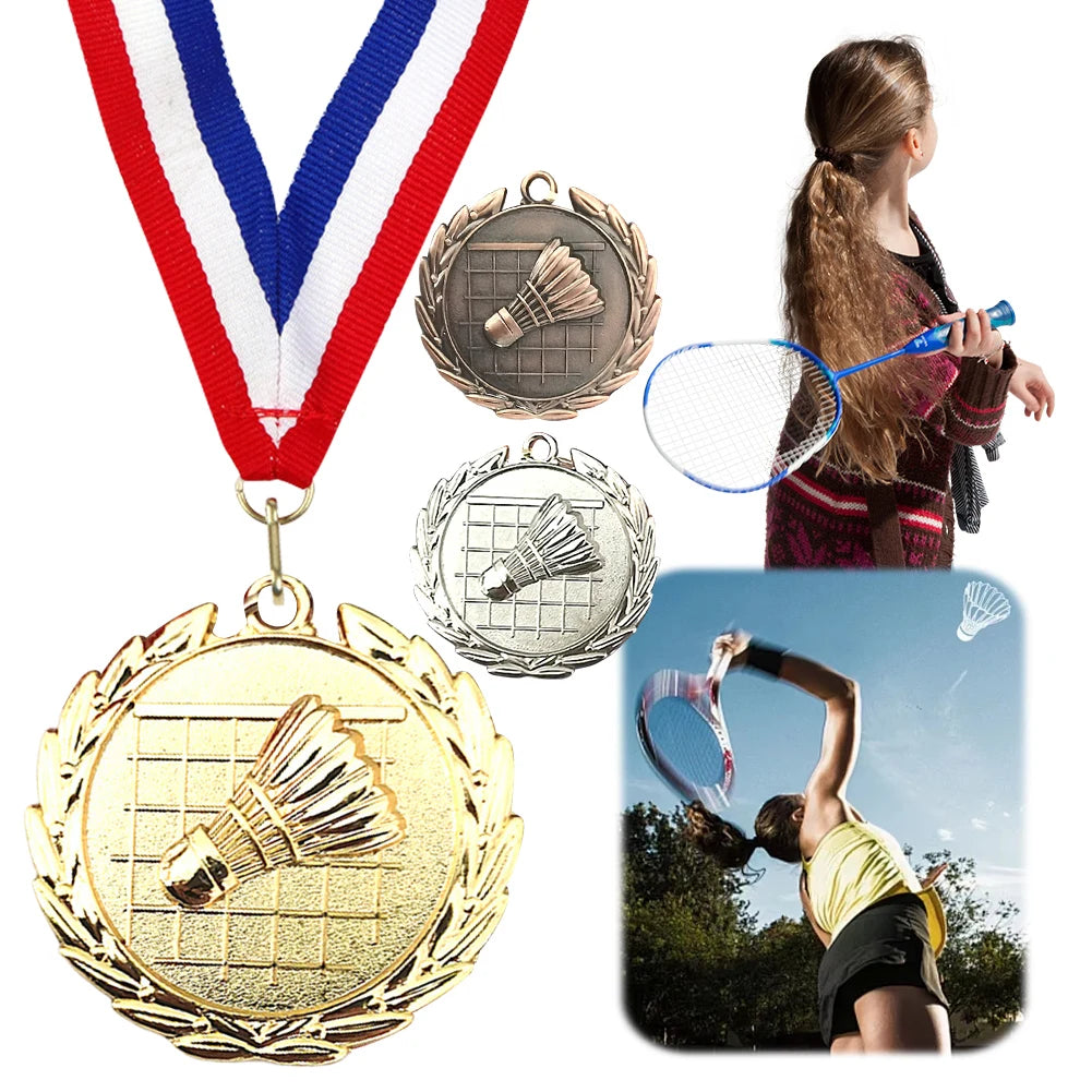 5Cm Badminton Medal Sports Medals with Neck Ribbon Metal Winner Medals Badminton Award Medals for Games Sports Competitions