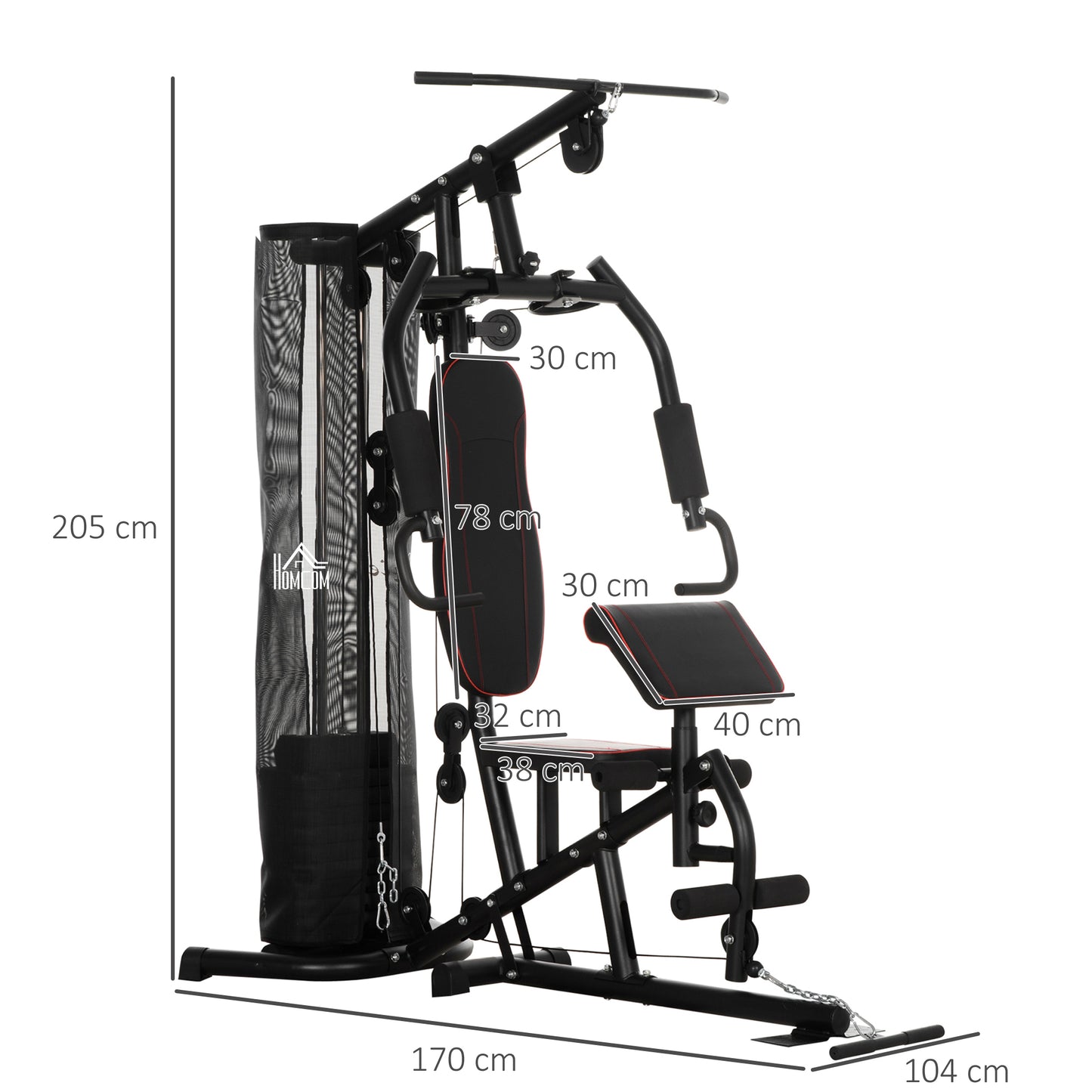 HOMCOM Versatile Multi Gym: 45Kg Weight Stack for Full-Body Workouts - All Round Fitness