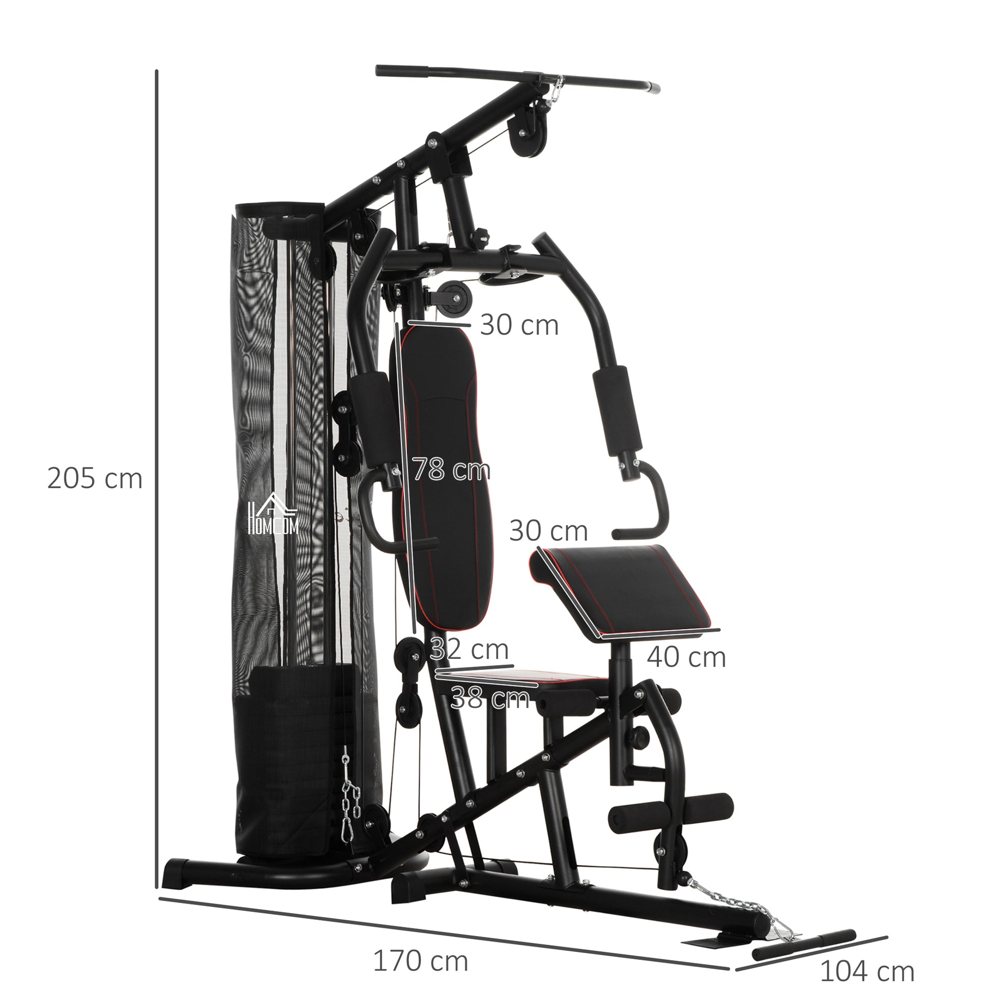 HOMCOM Versatile Multi Gym: 45Kg Weight Stack for Full-Body Workouts - All Round Fitness