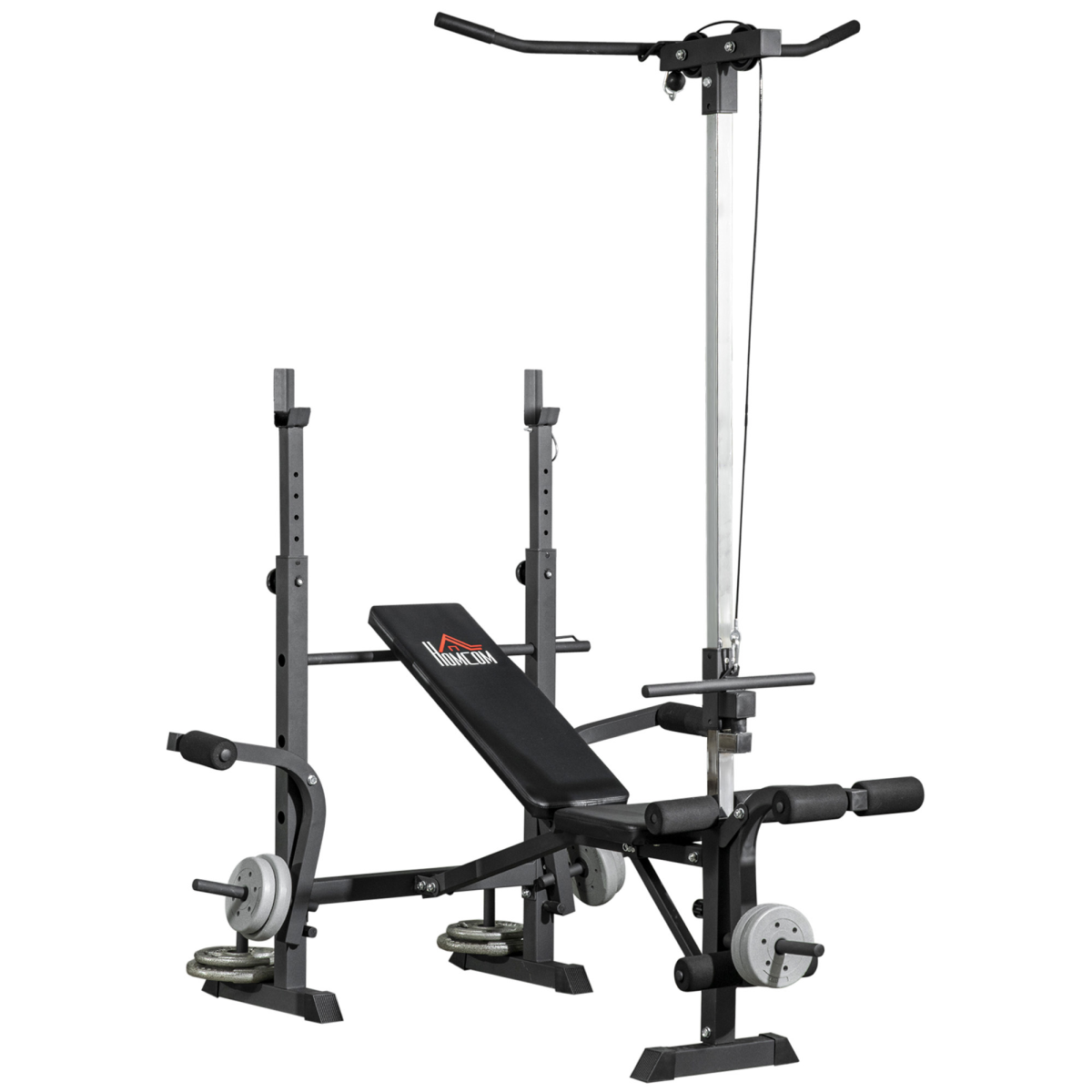 Adjustable Weight Bench with Barbell Rack & Pulley System – Full Body Workout
