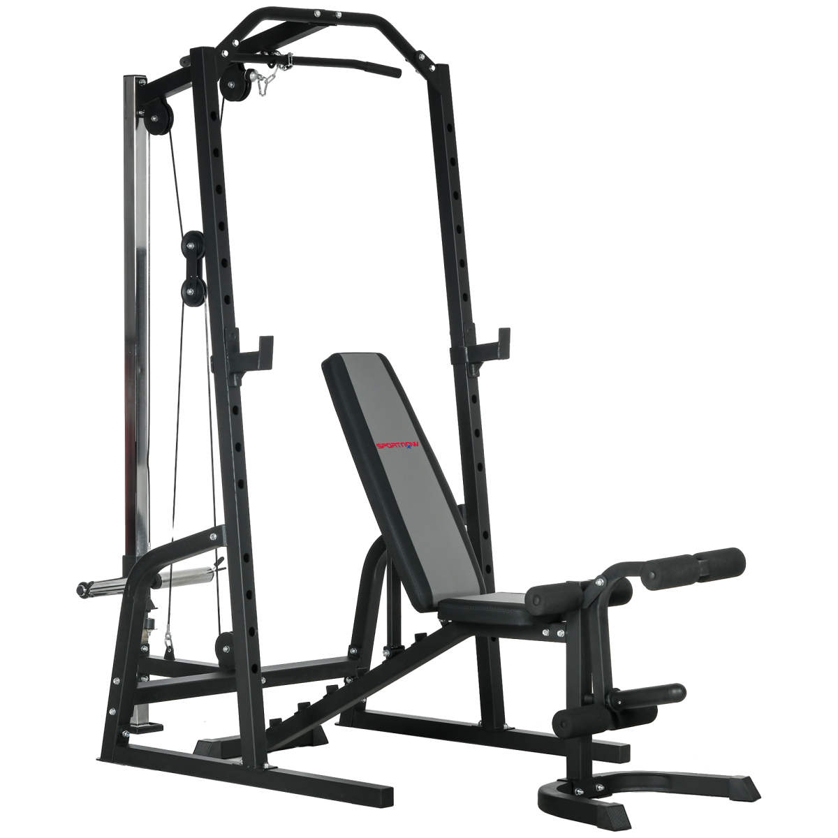 SPORTNOW Smith Machine Power Rack with Pull Up Bar & Lat Pull Down System, Adjustable Bench
