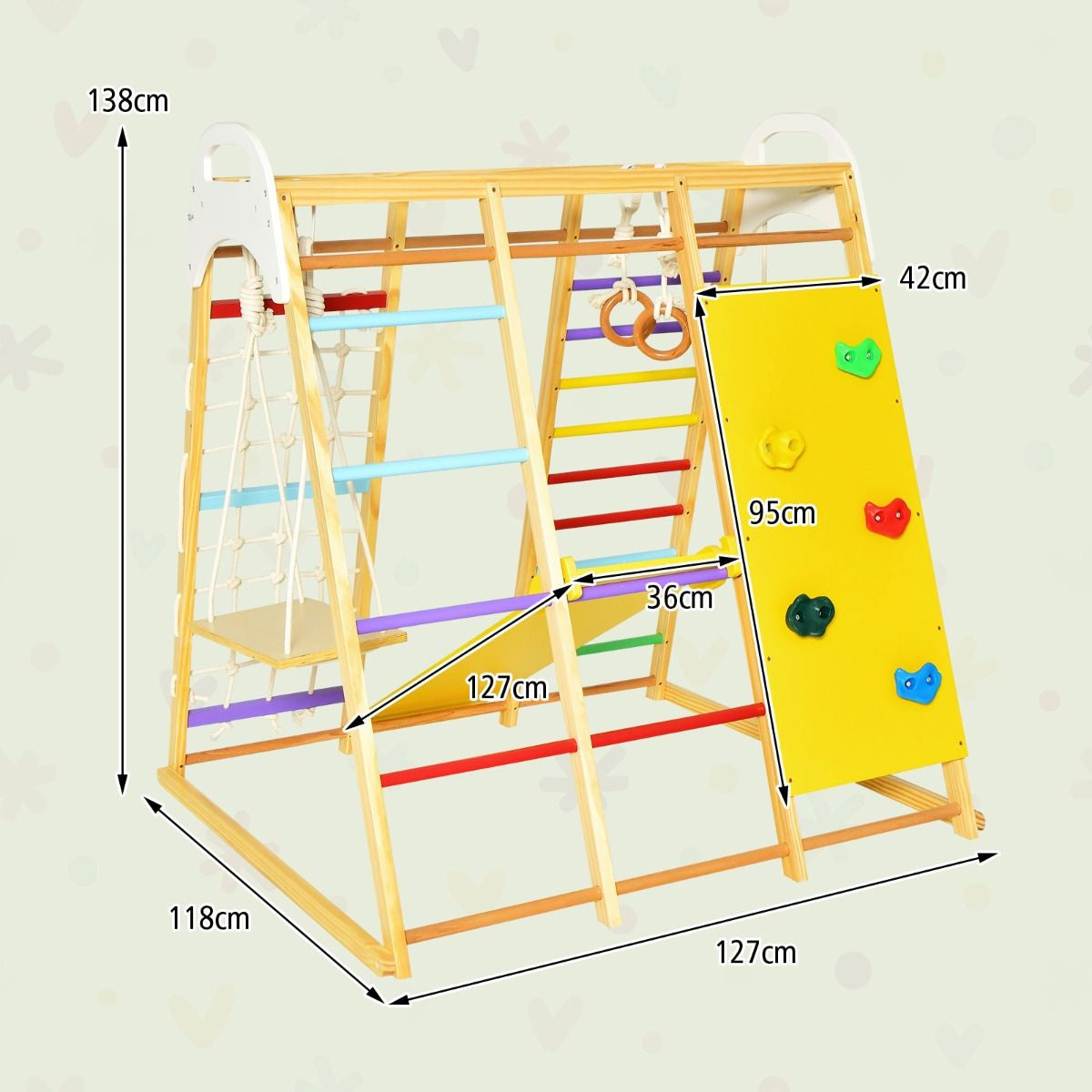 8-in-1 Wooden Jungle Gym Climber Playset with Slide, Swing & Monkey Bars | Indoor Kids Play Tower