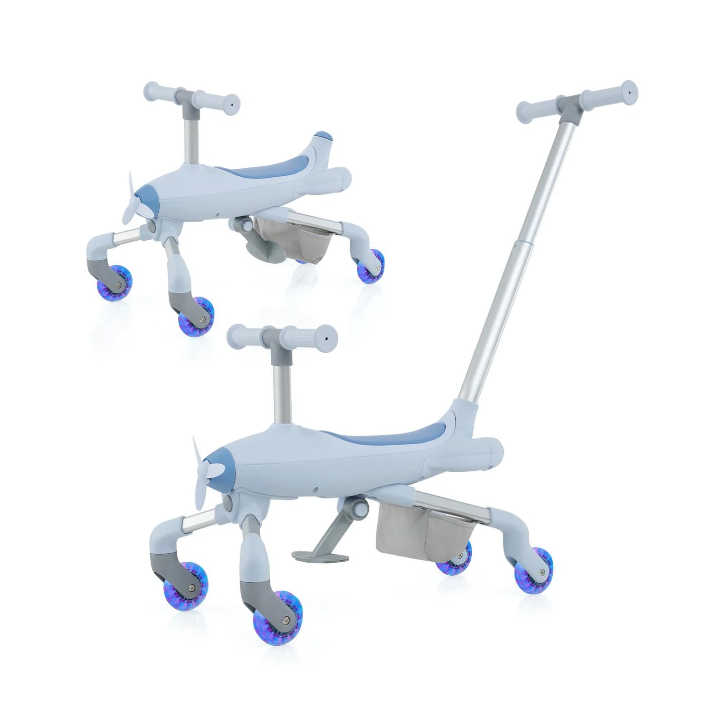 2-in-1 Kids Ride-On Push Car with LED Wheels & Adjustable Handle | Toddler Push Toy Plane for 18–60 Months