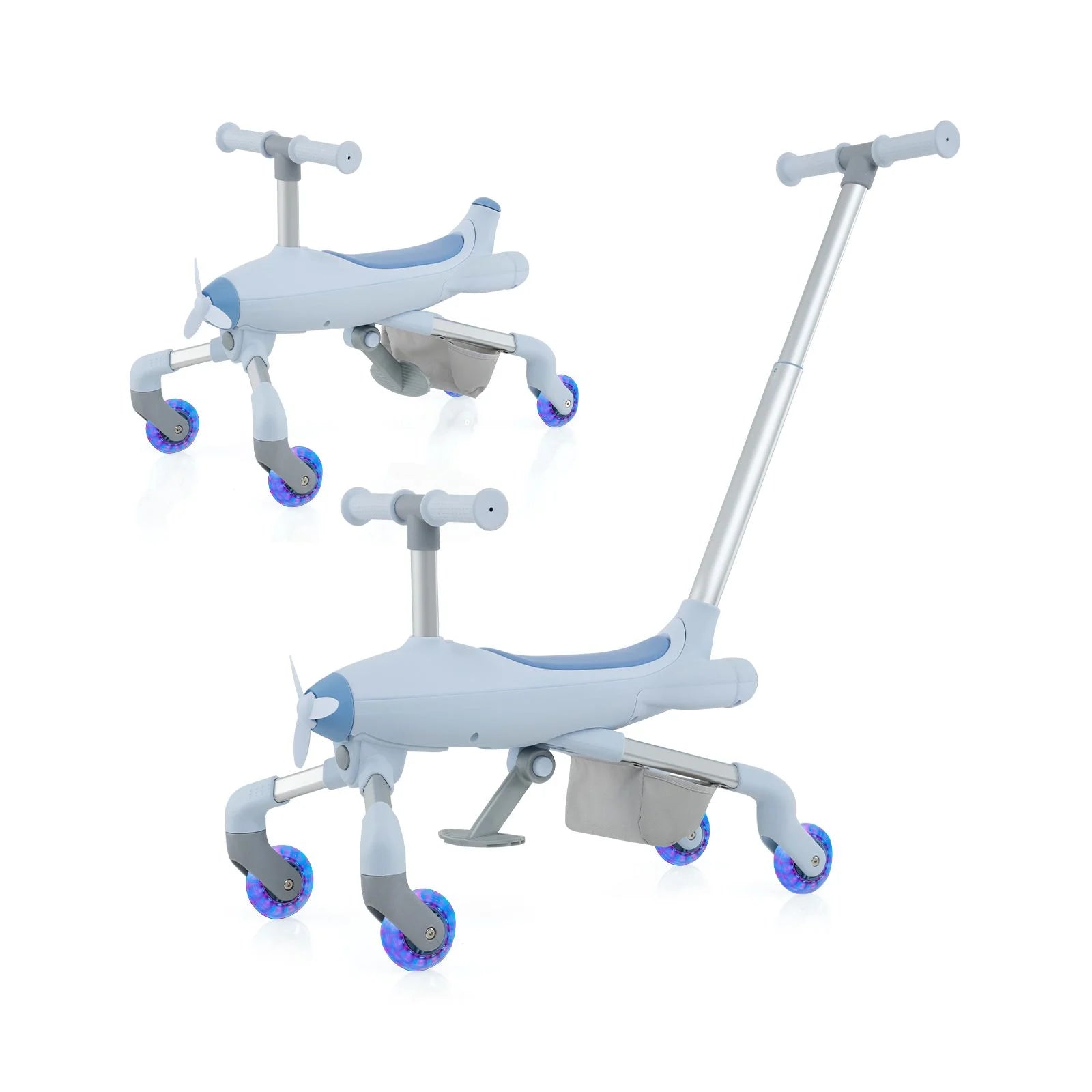 2-in-1 Kids Ride-On Push Car with LED Wheels & Adjustable Handle | Toddler Push Toy Plane for 18–60 Months