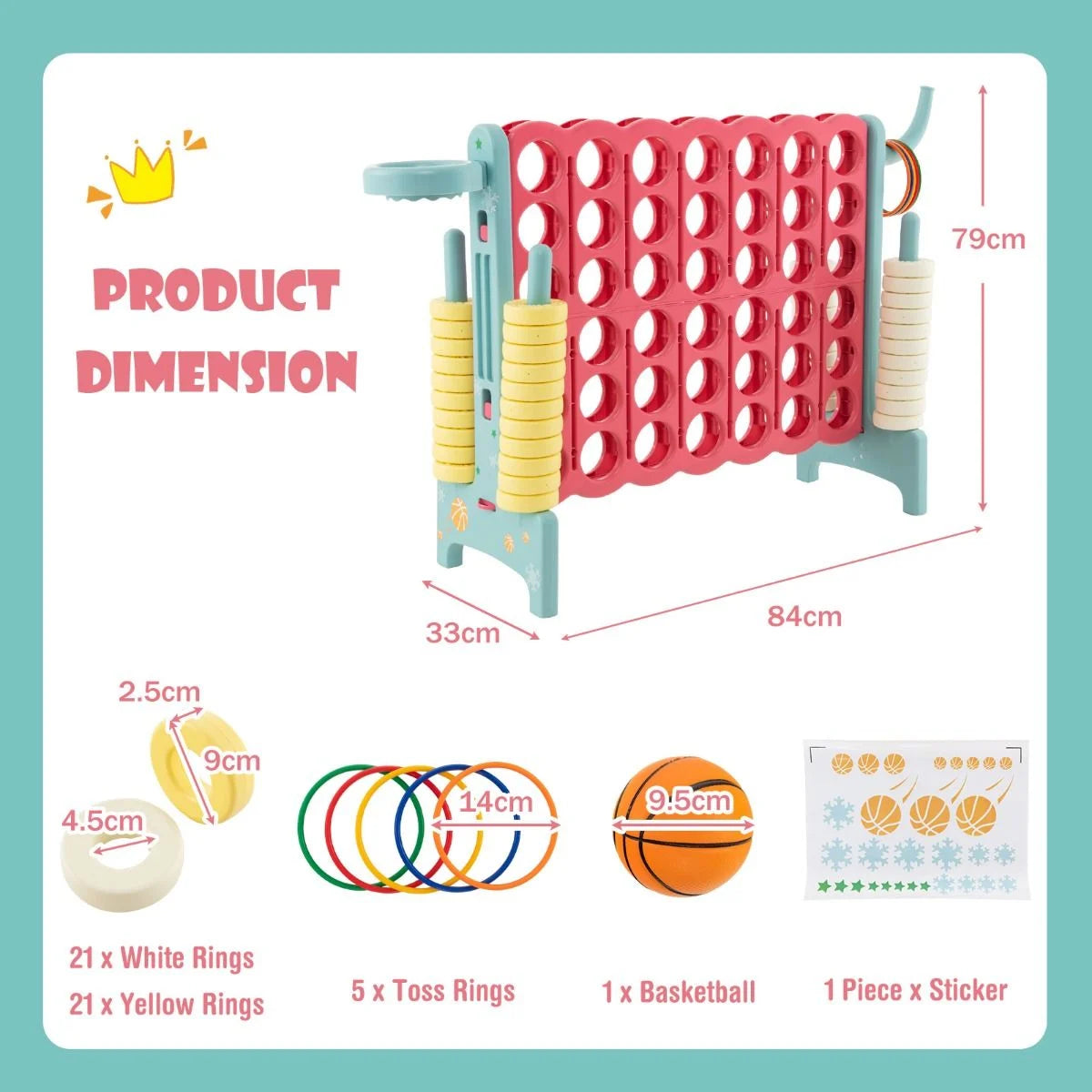 Upgraded 4-To-Score Game Set with Basketball Hoop & Toss Rings – Fun Family Game for Kids & Adults