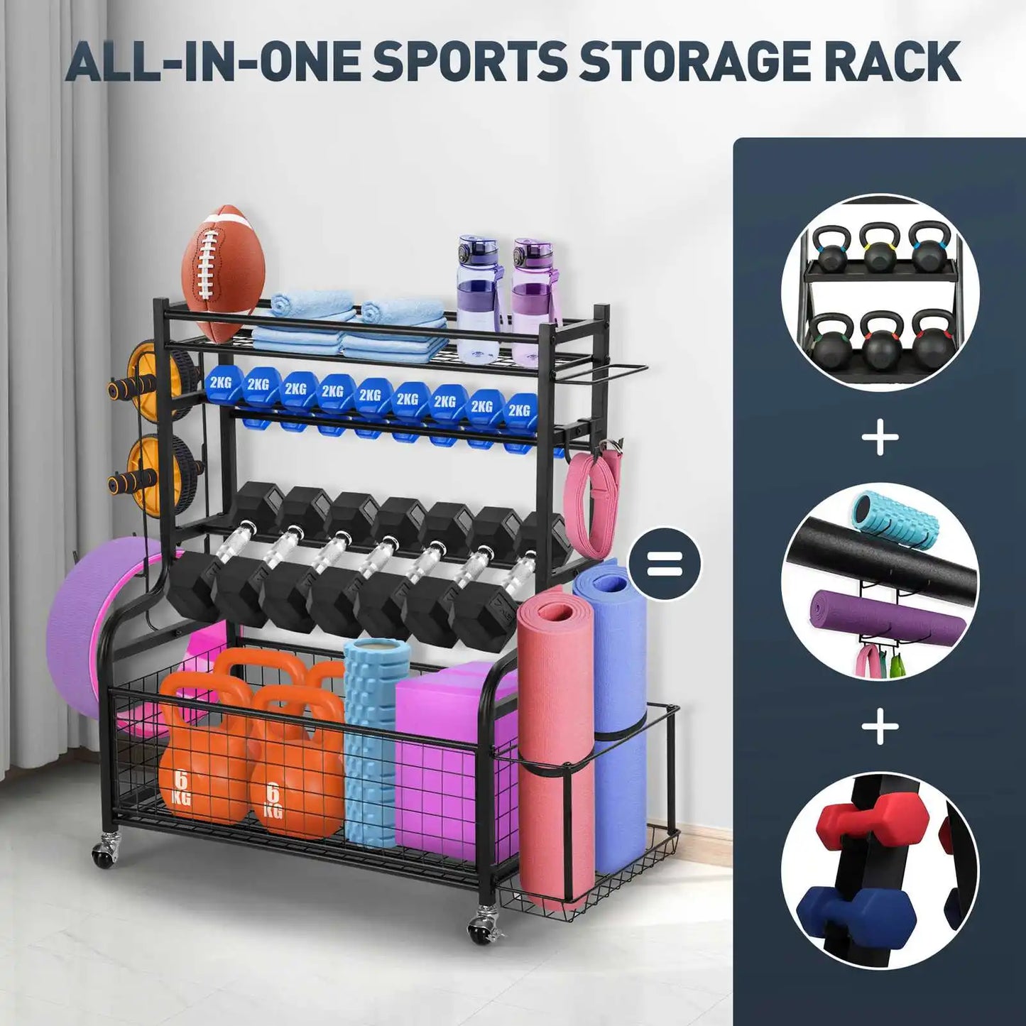 New Dumbbell Storage Rack Weight Rack Gym Accessories with Caster Wheels Home Gym Storage Organizer for Fitness Equipment