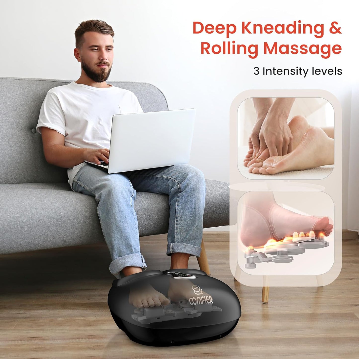Foot Massager Machine with Heat – Shiatsu Deep Kneading & Compression Foot Warmer | Remote Control, Adjustable Intensity & Temperature Settings | Ideal Relaxation Gift for Women & Men