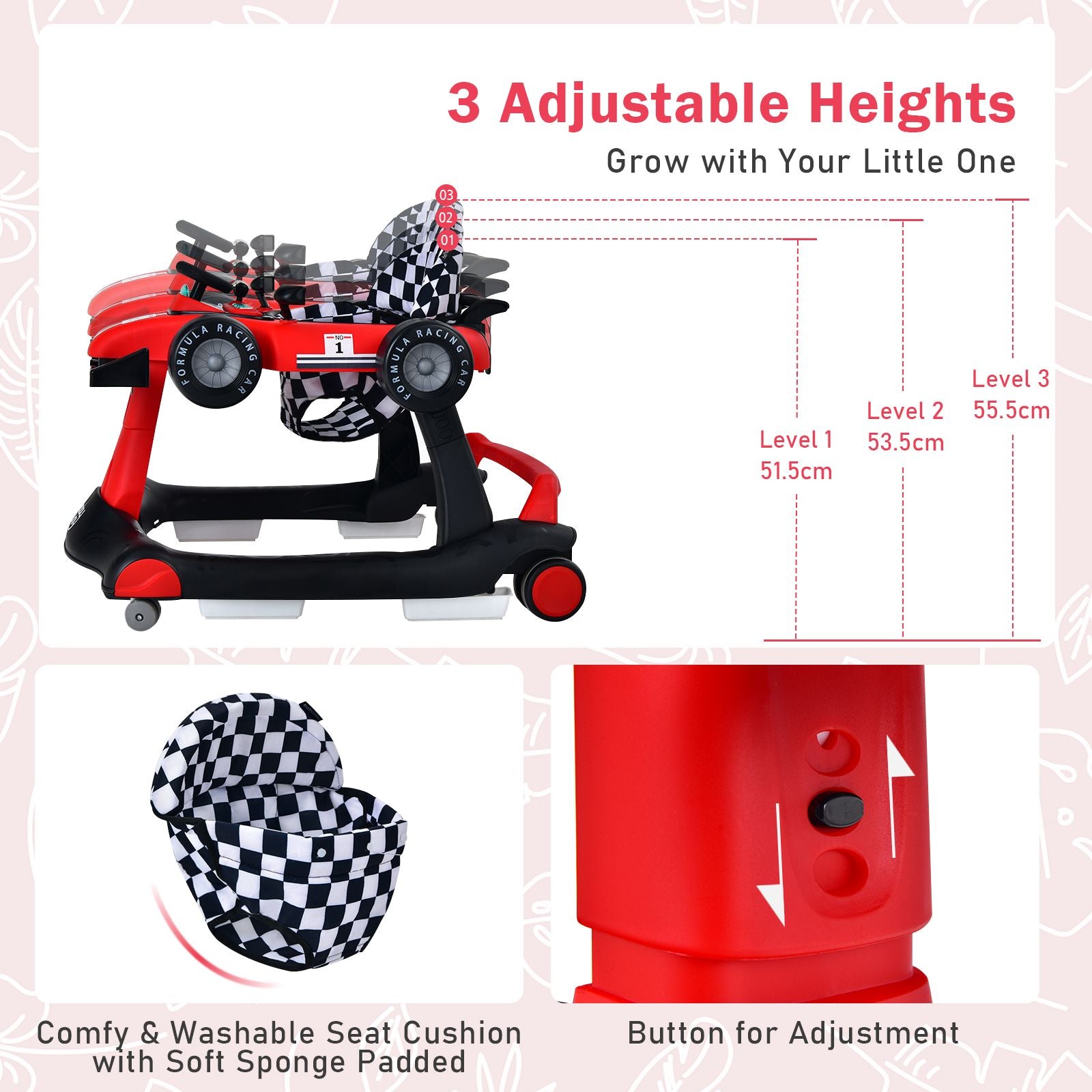 4-in-1 Adjustable Height and Speed Baby Push Walker