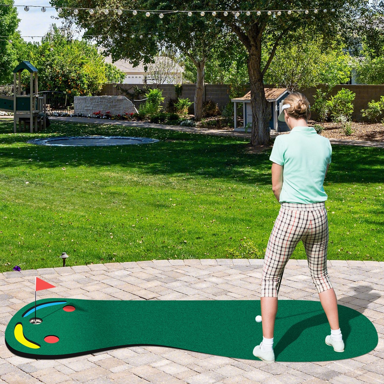 Professional Golf Putting Green Set with Three Cups, One Flag, and Hole Covers