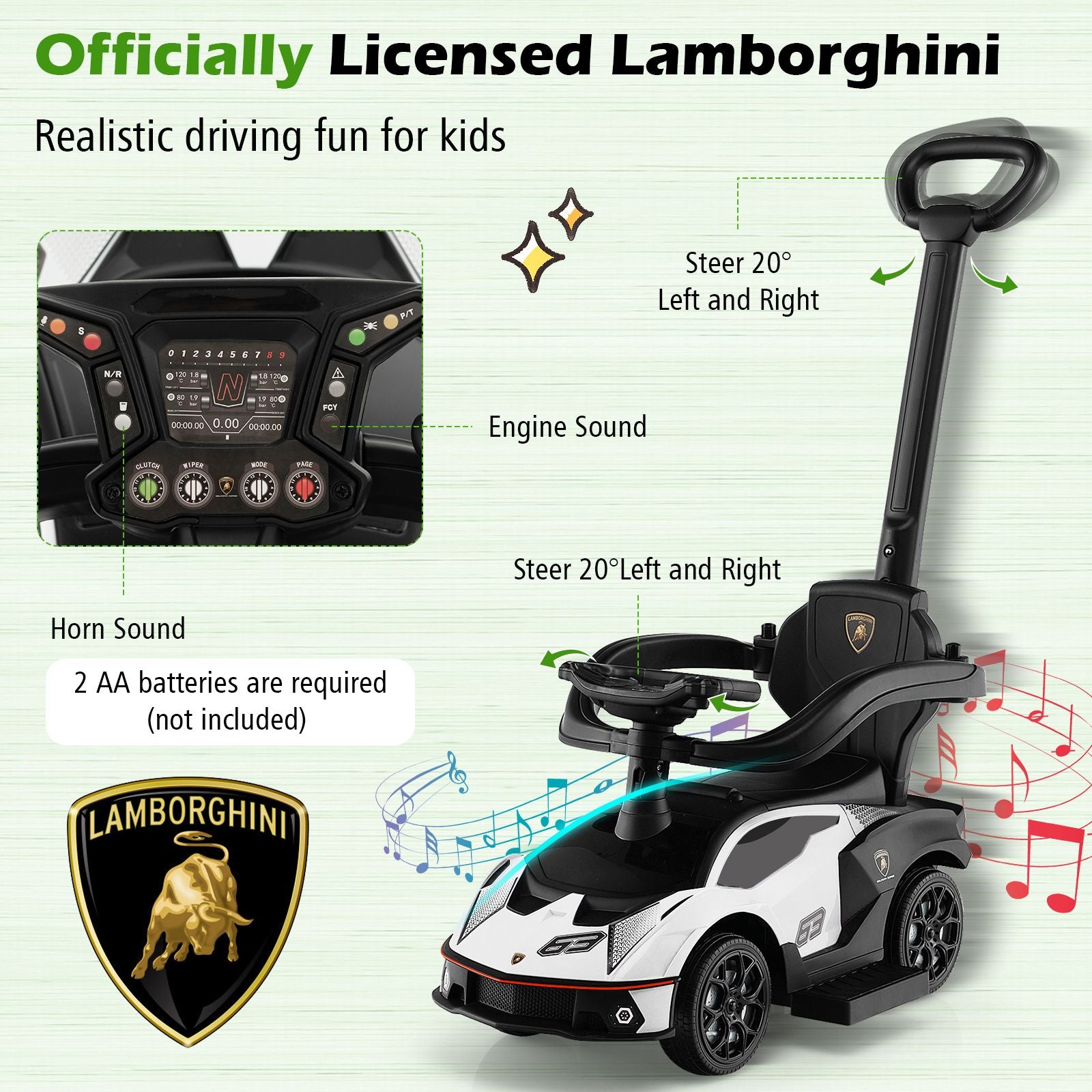 Licensed Lamborghini Ride-On Car for Kids with Push Handle