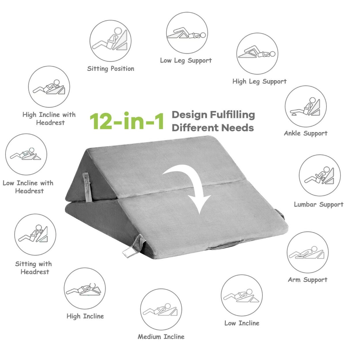 Elevated Bed Wedge Pillow with Integrated Headrest and Removable Washable Cover for Comfortable Reading