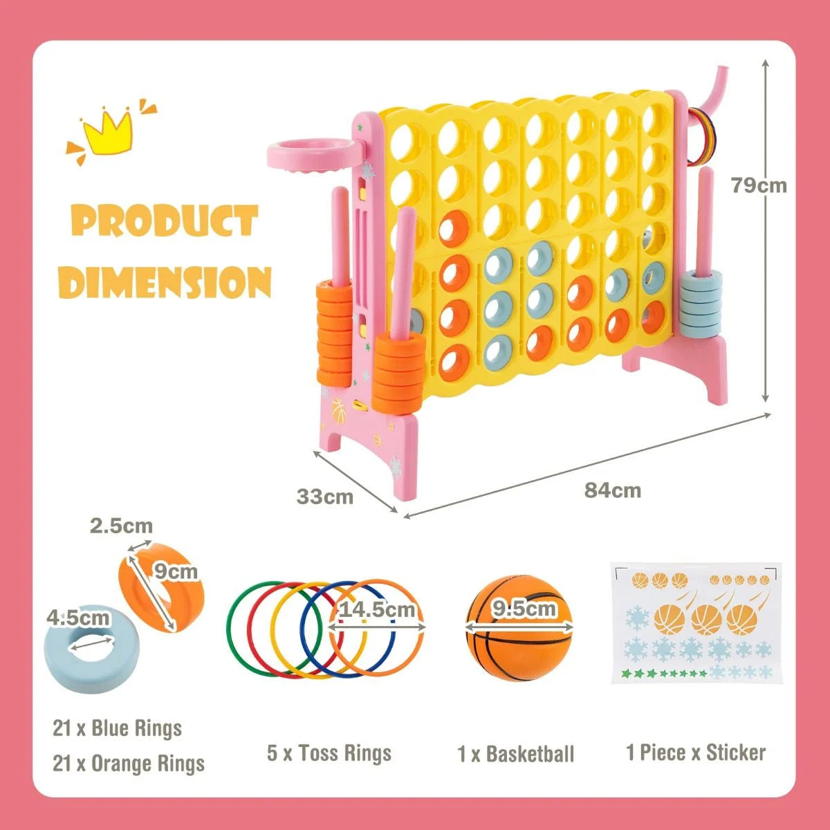 Upgraded 4-To-Score Game Set with Basketball Hoop & Toss Rings – Fun Family Game for Kids & Adults