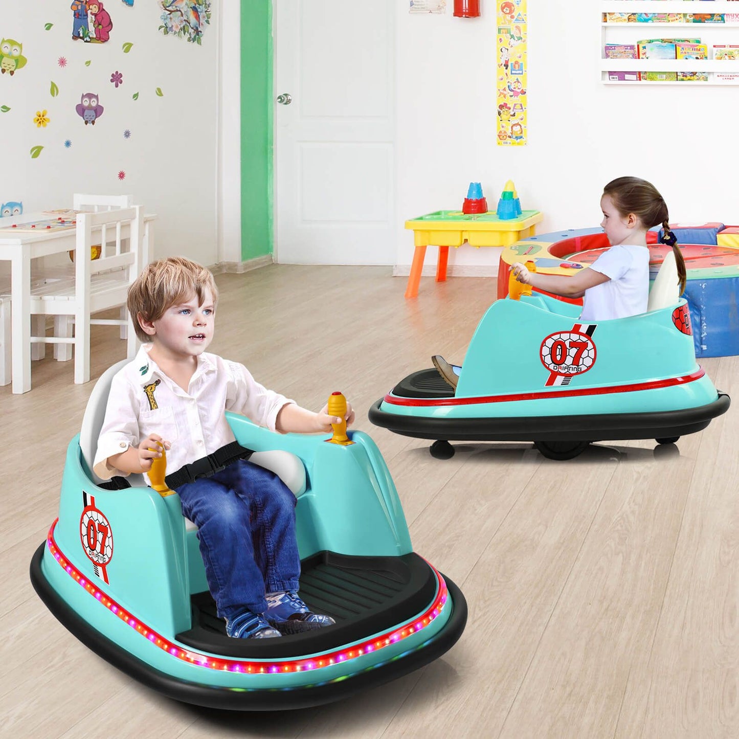 Children's Ride-On Bumper Car with Vibrant Flashing Lights and Music