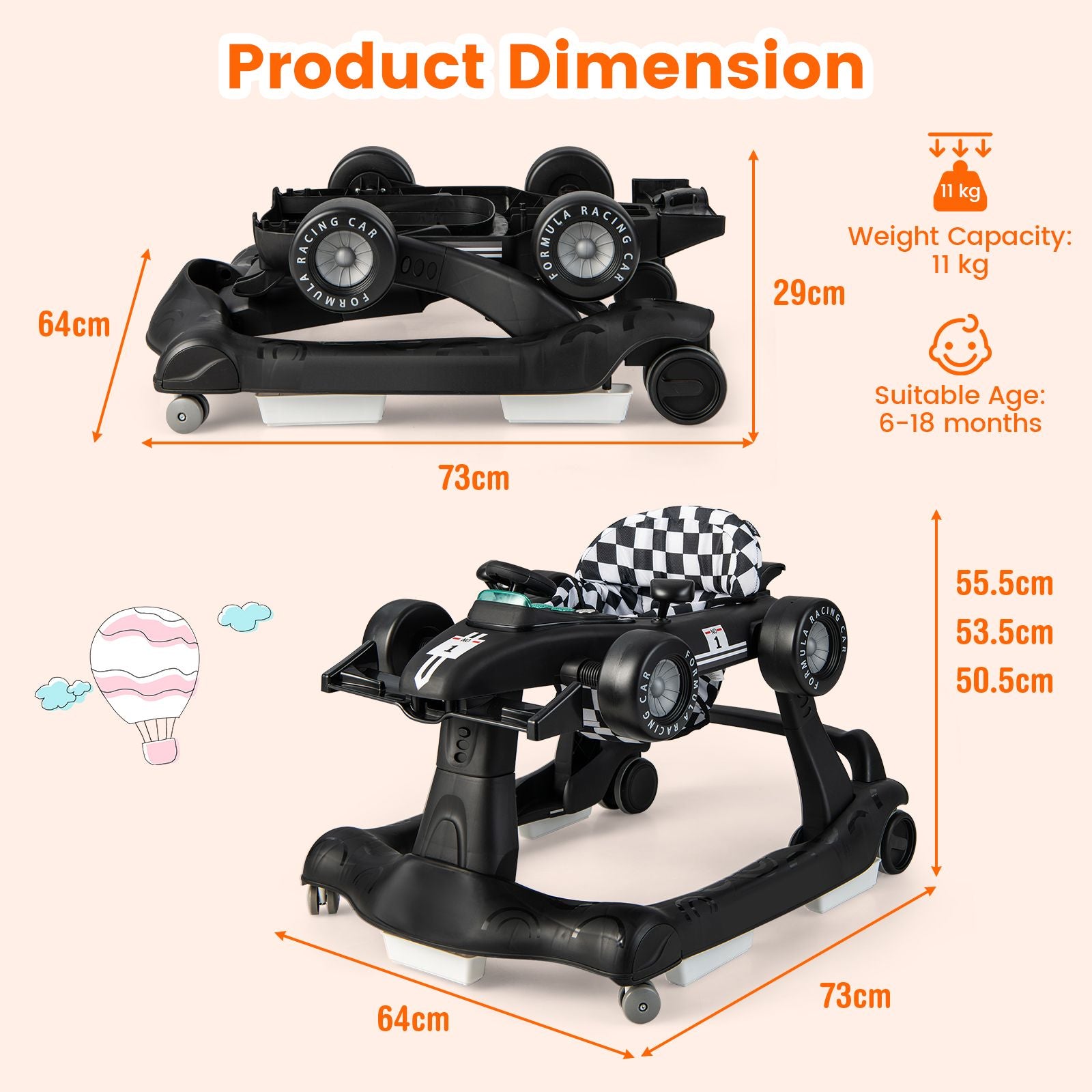 4-in-1 Adjustable Height and Speed Baby Push Walker