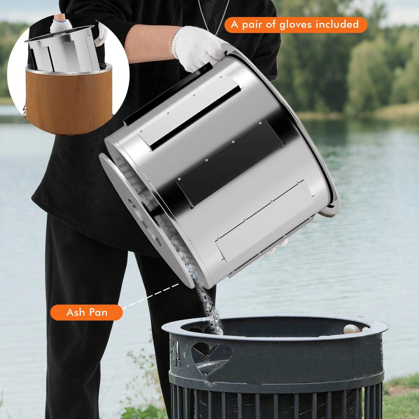 49 cm Smokeless Stainless Steel Fire Pit with Weather-Resistant Steel Exterior