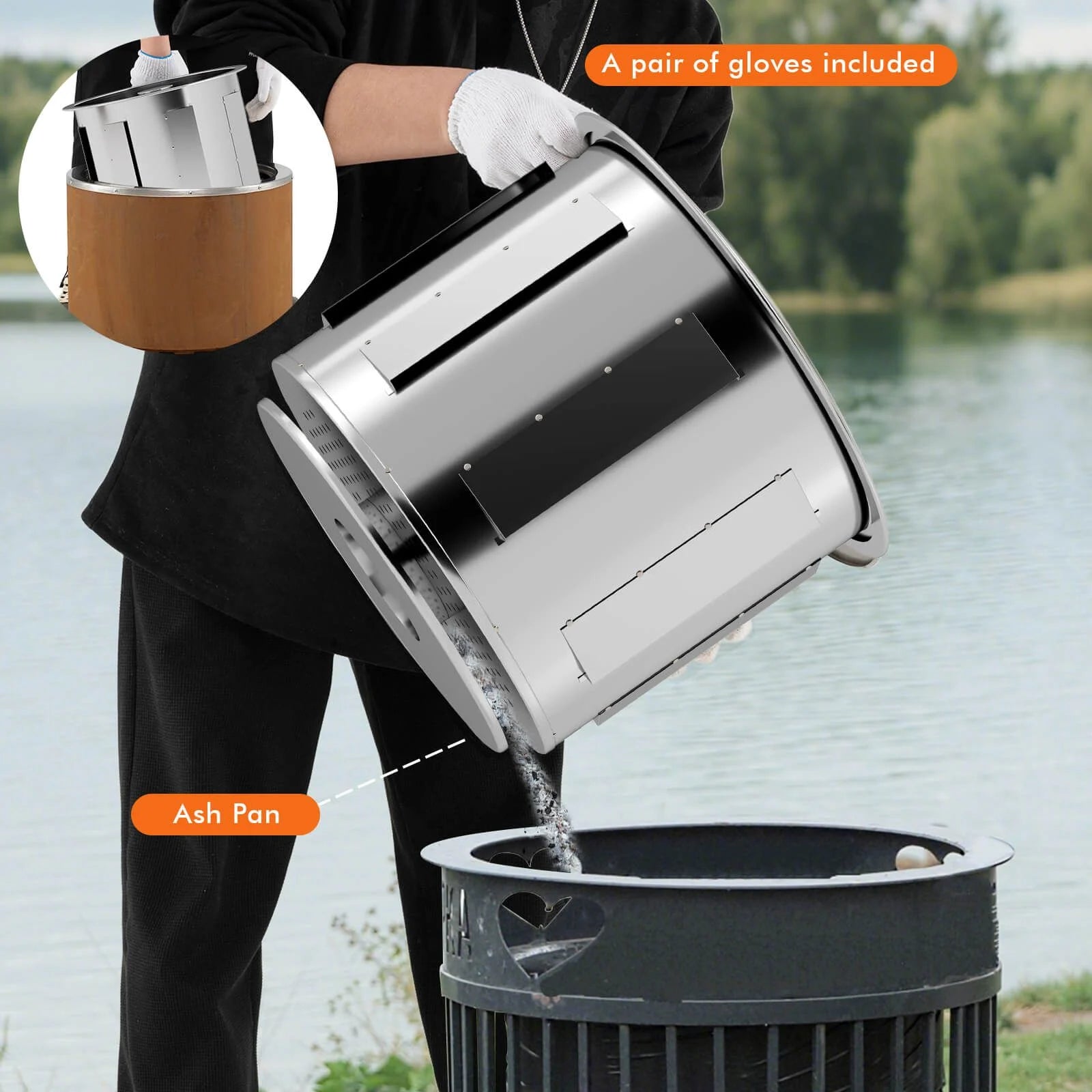 49 cm Smokeless Stainless Steel Fire Pit with Weather-Resistant Steel Exterior