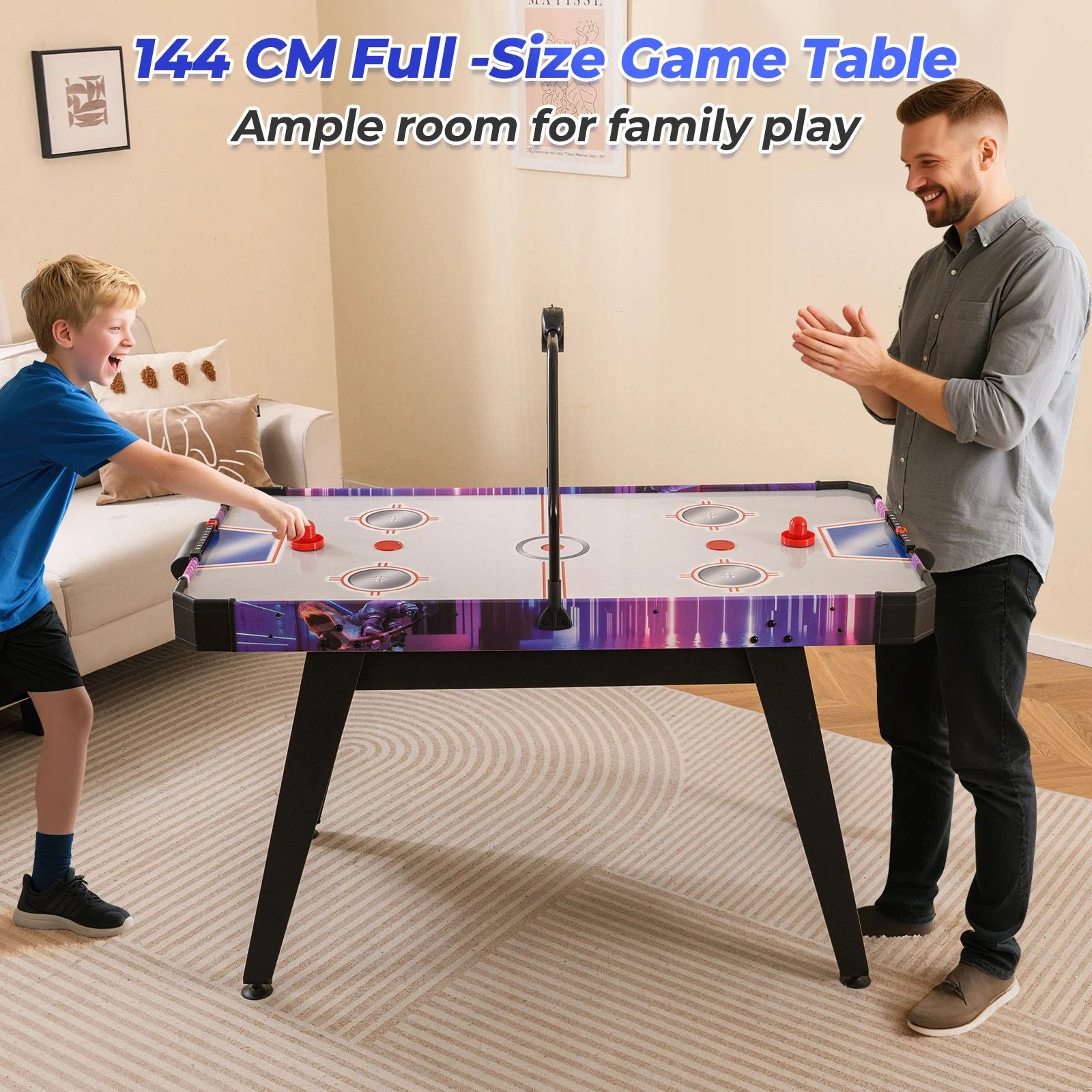 Exciting 144 CM Air Hockey Table with 2 Pucks and 2 Pushers - Perfect for Family Fun and Competitive Play!