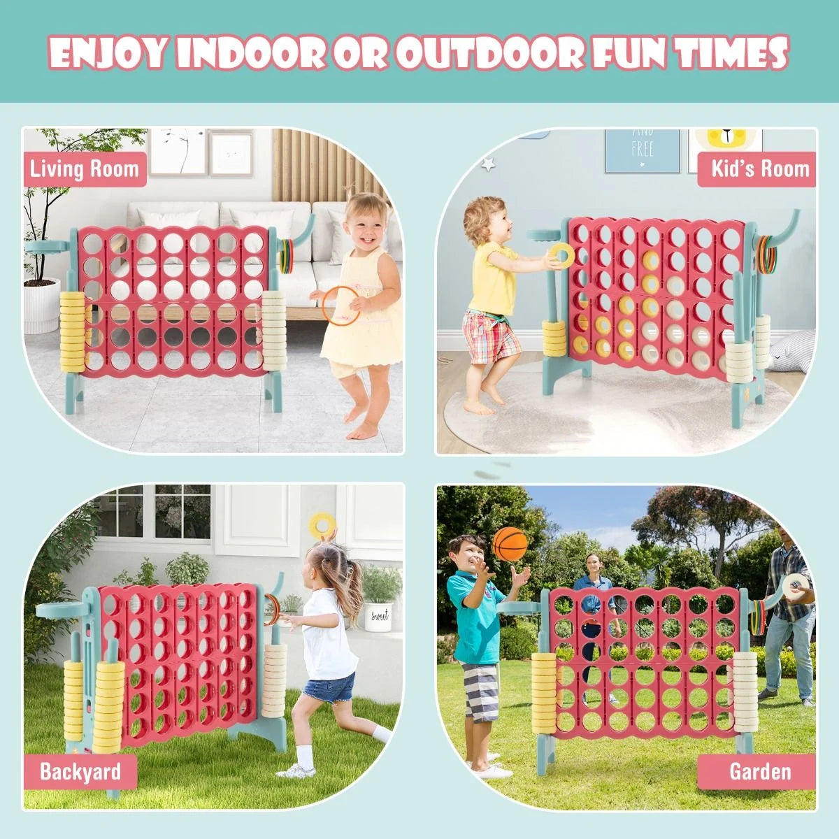 Upgraded 4-To-Score Game Set with Basketball Hoop & Toss Rings – Fun Family Game for Kids & Adults