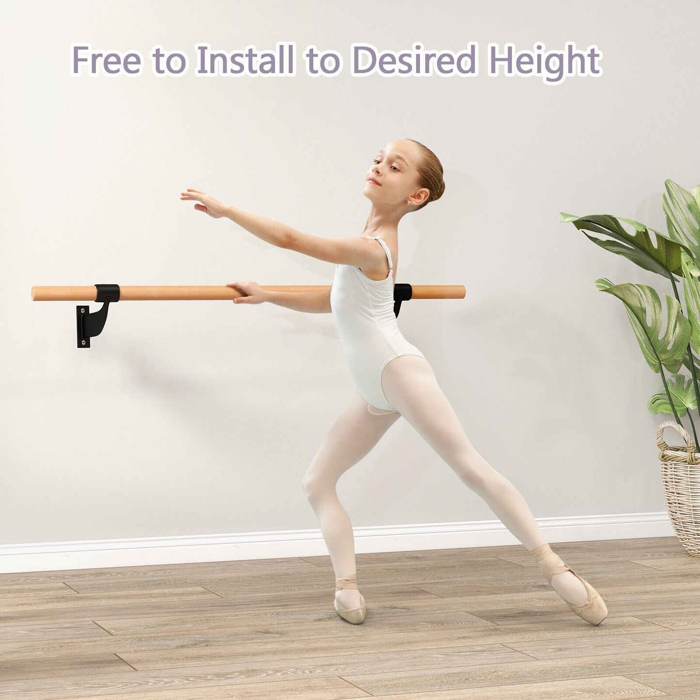 120CM Wall-Mounted Beech Wood Ballet Barre