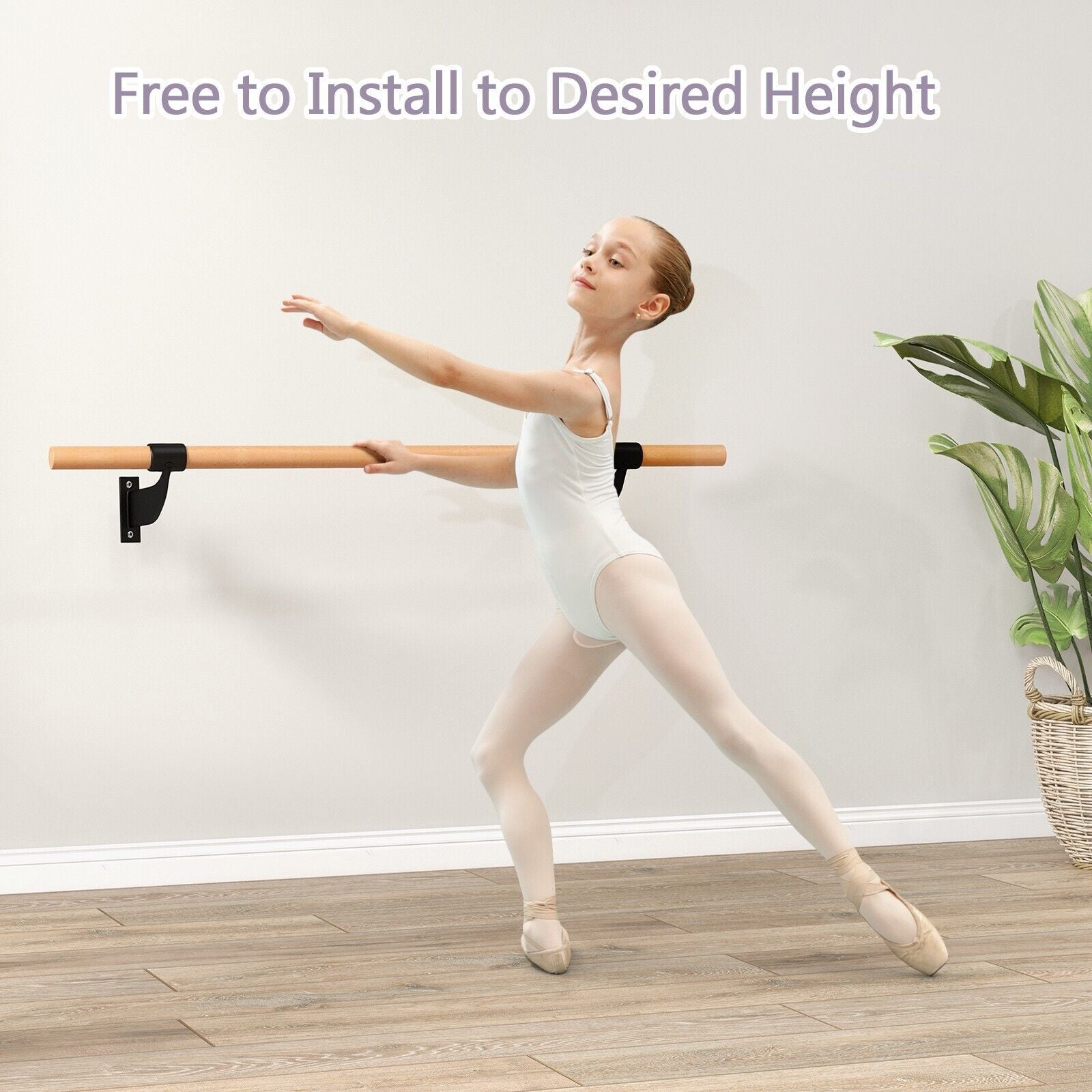 120CM Wall-Mounted Beech Wood Ballet Barre