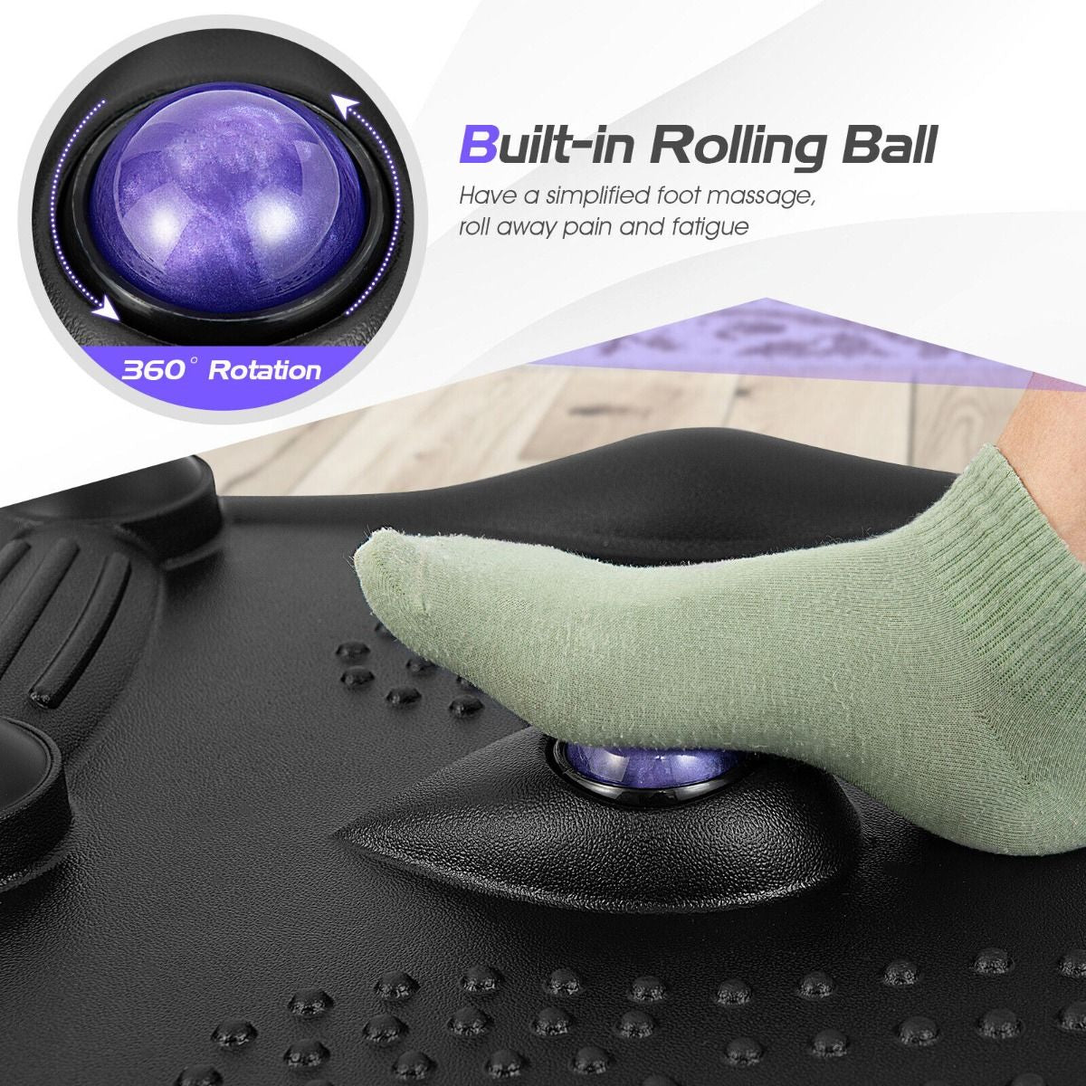Ergonomic Anti-Fatigue Mat with Integrated Rolling Massage Ball and Pressure Points