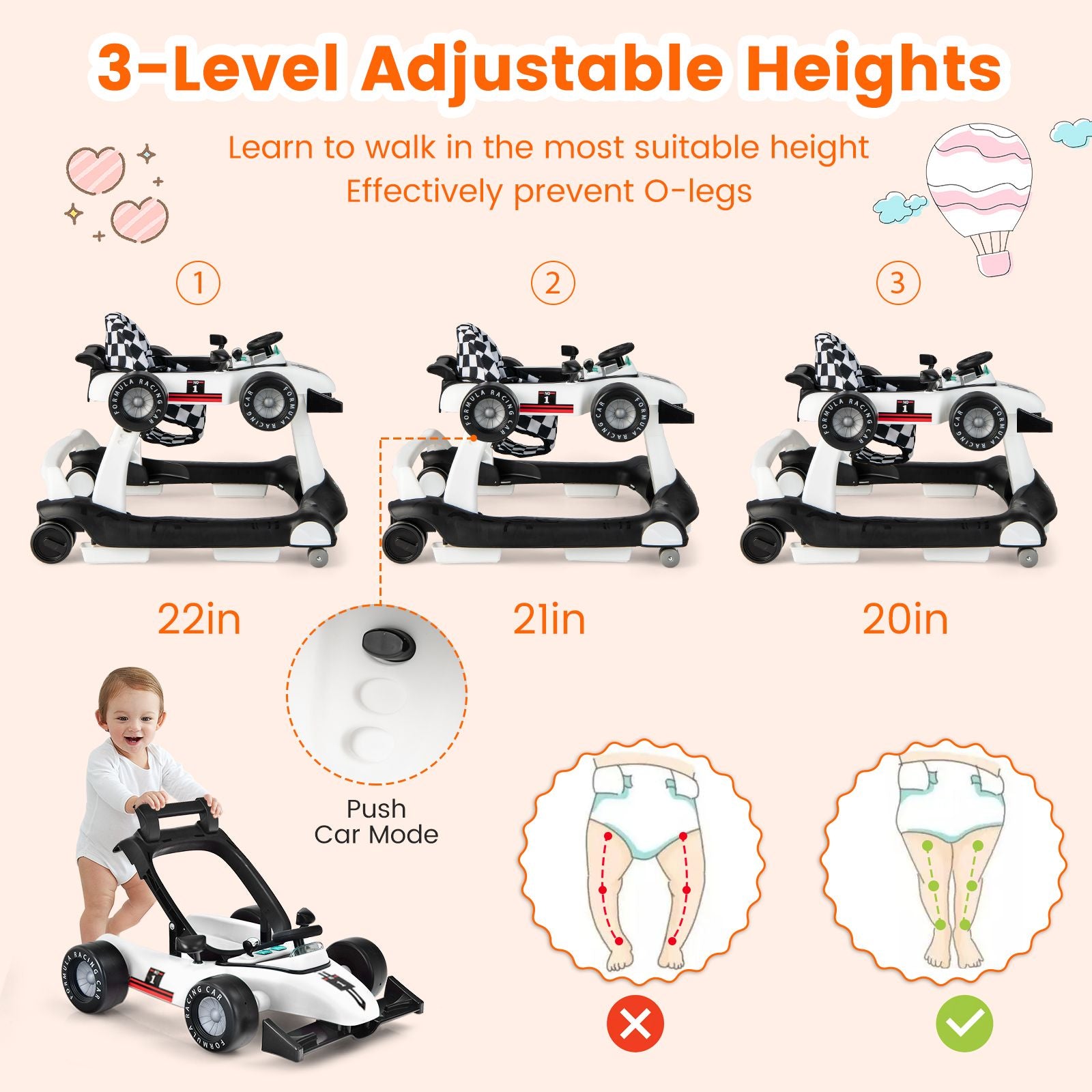 4-in-1 Adjustable Height and Speed Baby Push Walker