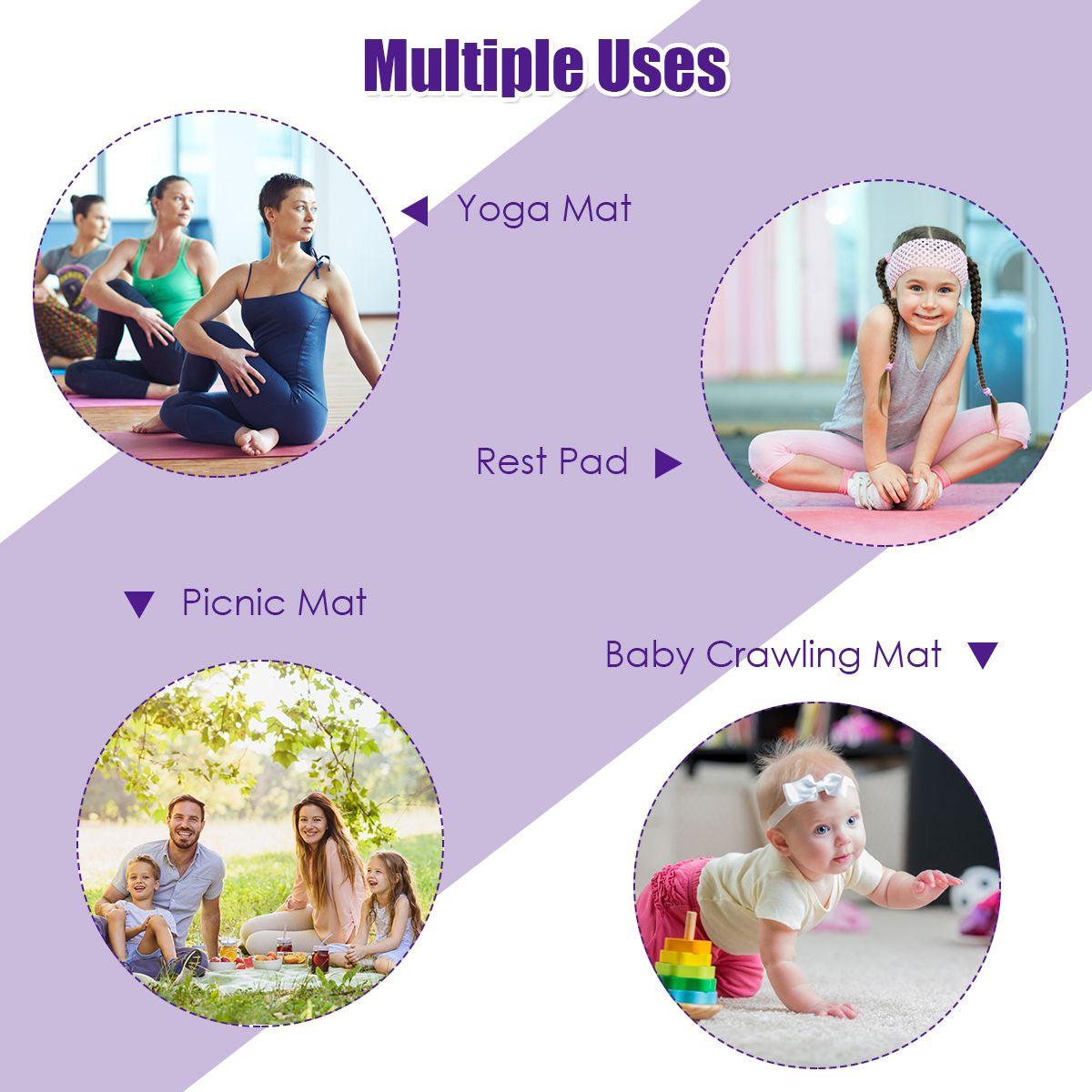 182 Cm Thick Exercise Yoga Mat with Double-Sided Non-Slip Design