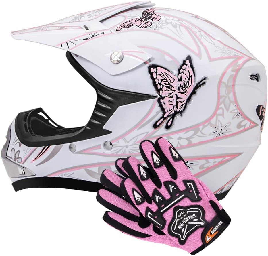 Butterfly Kids MX Motocross Helmet with Gloves (L: 53-54cm) | ECE 22.06 Certified Lightweight Motorbike Helmet for Children | Shock-Absorbing ABS Shell with Breathable Padding