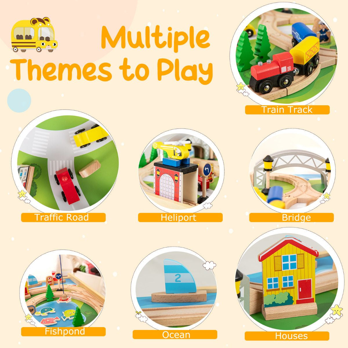 Wooden Train Table 78 Pieces Kids Activity Railway Playset