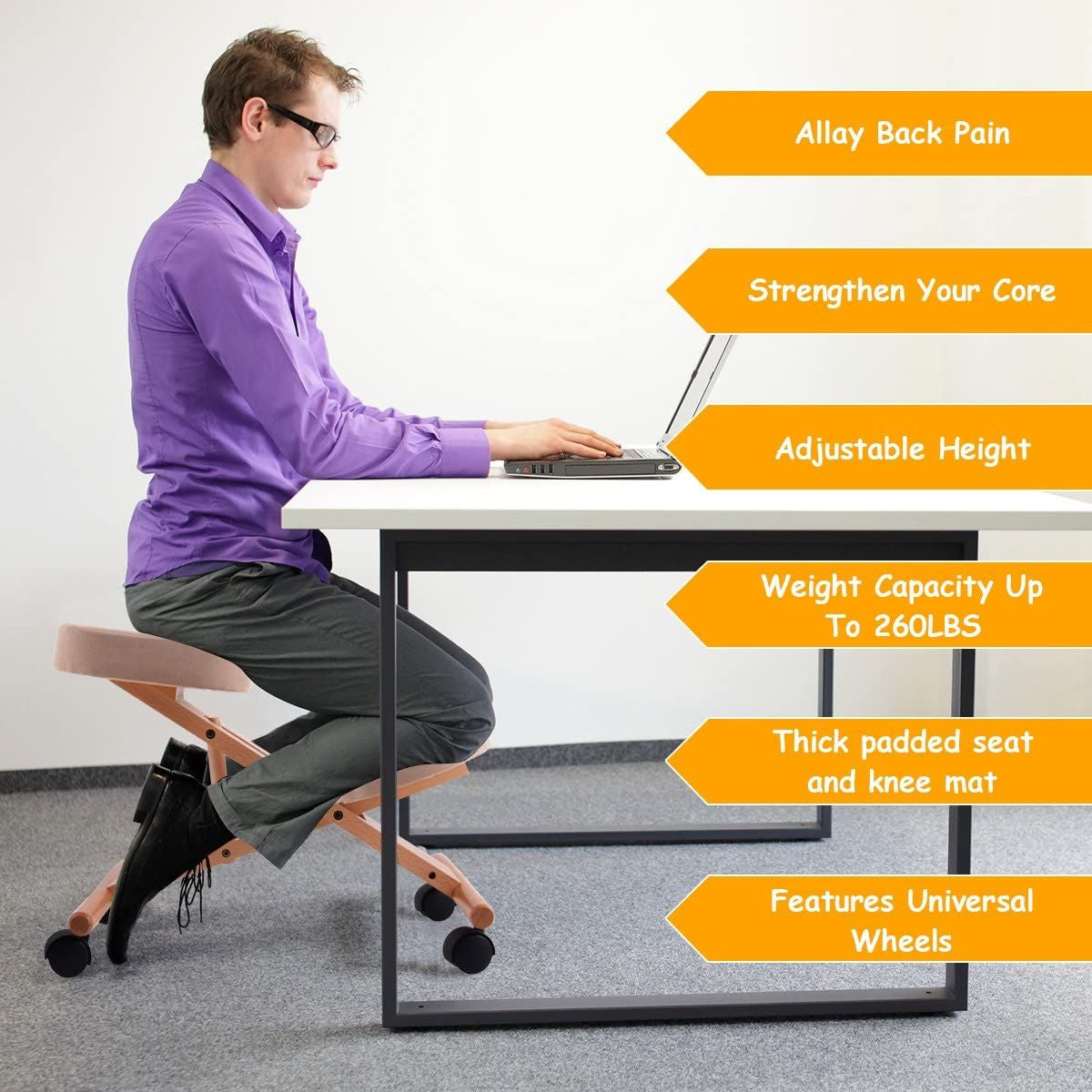 Adjustable Wood Posture Stool for Enhanced Comfort in Gaming and Computer Work