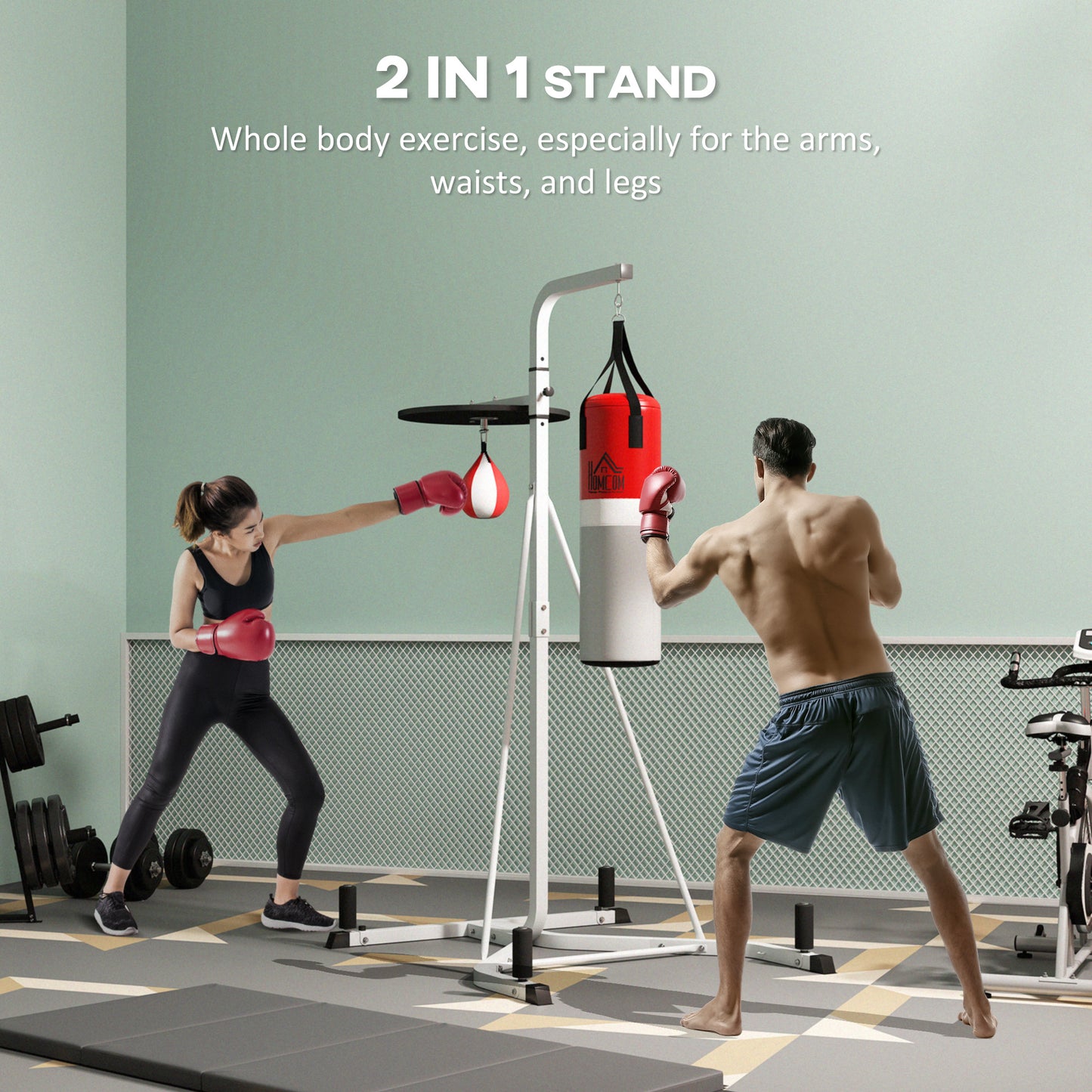 HOMCOM Freestanding Boxing Station with Punch Bag & Speedball – Adjustable Training Frame, Whiteite