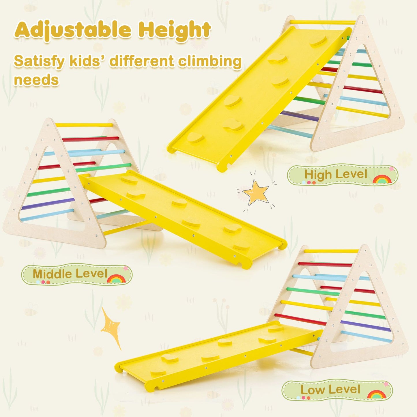 6-in-1 Wooden Toddler Climbing Set | Montessori Triangle Climber, Cube & Slide for Indoor Play