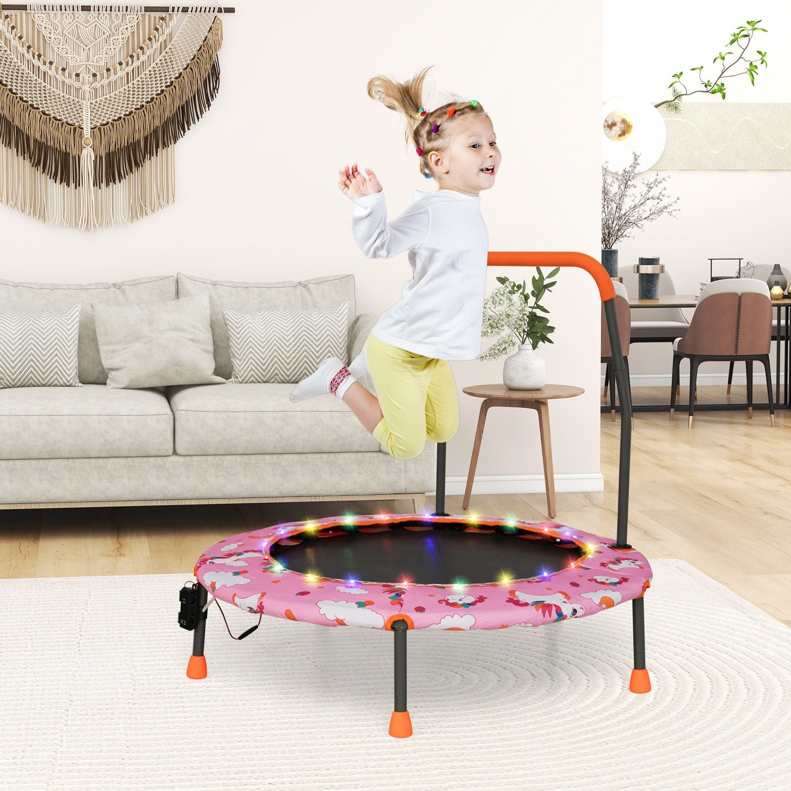 Children's Mini Trampoline with LED Lights and Safety Handle