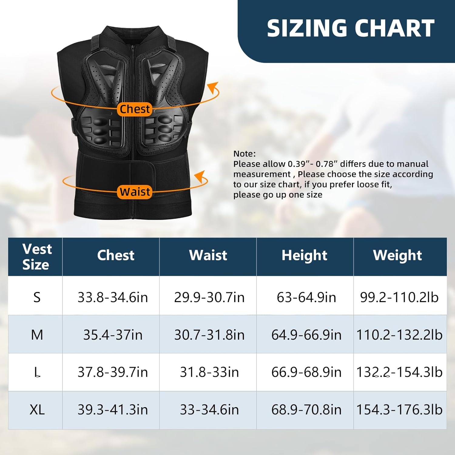 Motorcycle Body Armour Vest | Adult Chest, Back & Spine Protector | Lightweight Motocross & Skiing Protective Gear