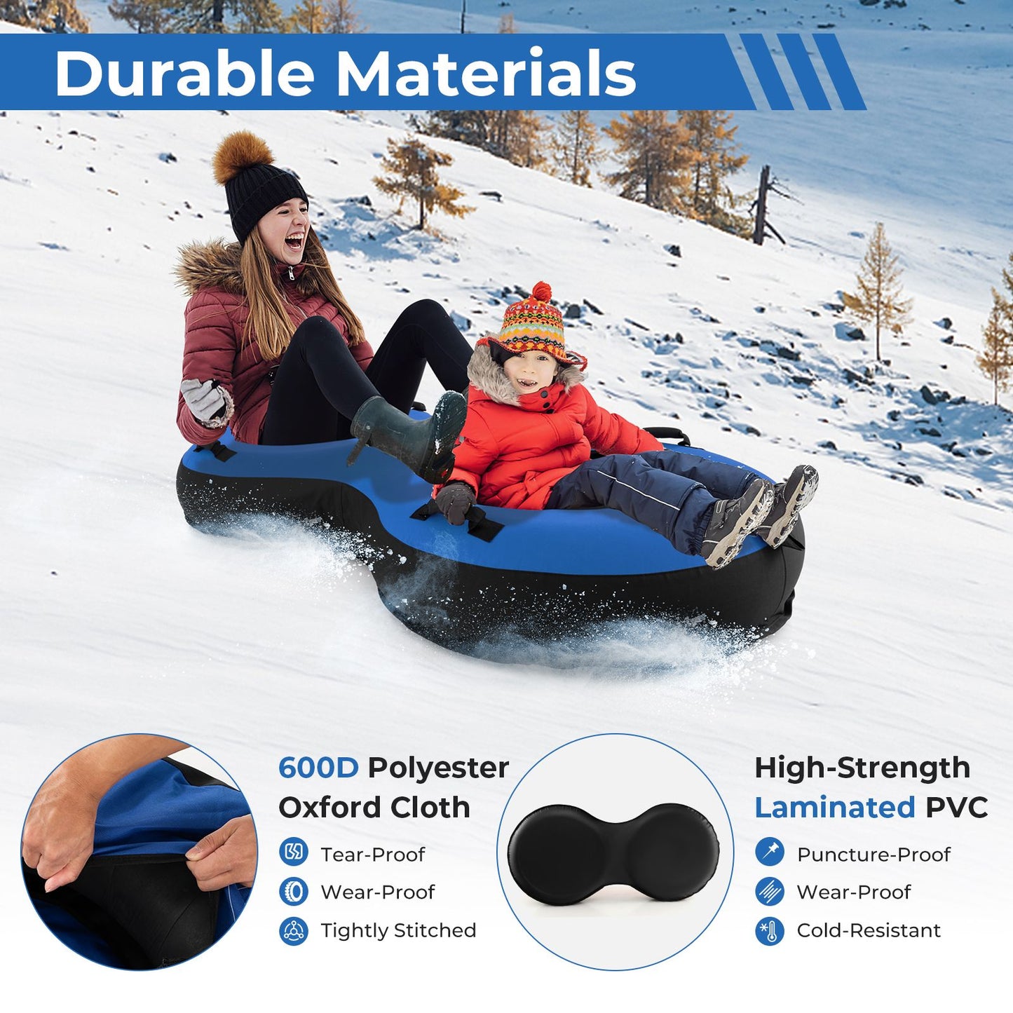 2-Person Inflatable Snow Tube for Adults Kids
