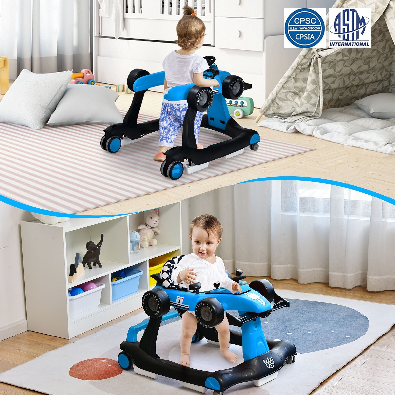 4-in-1 Adjustable Height and Speed Baby Push Walker
