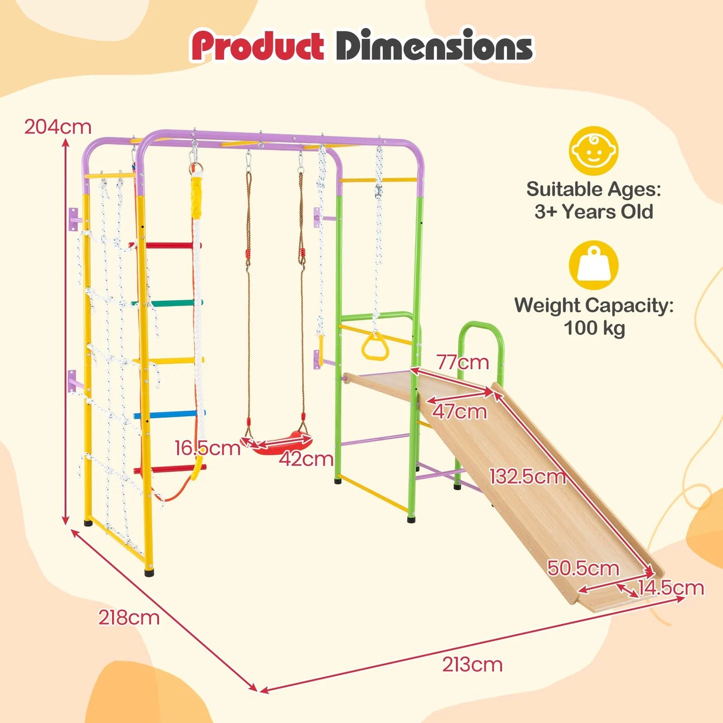 Metal Indoor Jungle Gym: 8-in-1 Climbing Playset for Children Aged 3 and Up