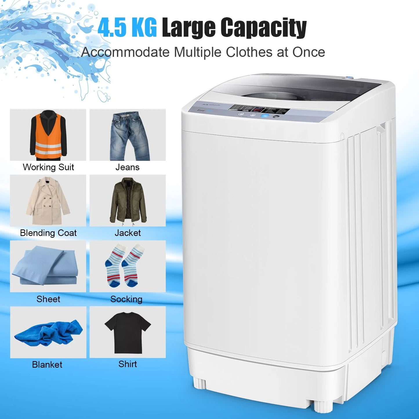 Portable Washing Machine Featuring 8 Water Levels and 10 Washing Programs