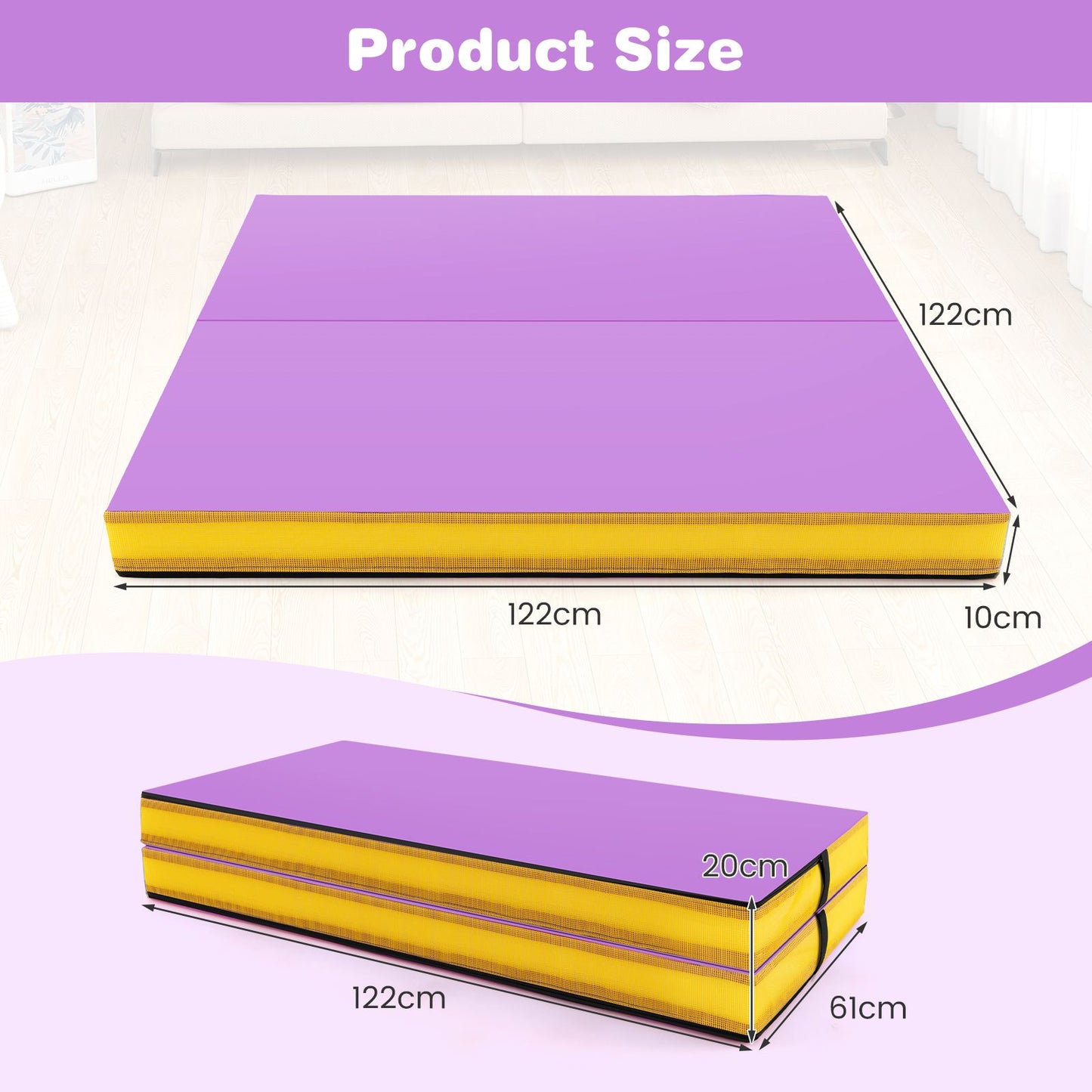 Folding Gymnastic Mat with PU Leather Cover and Carrying Handles