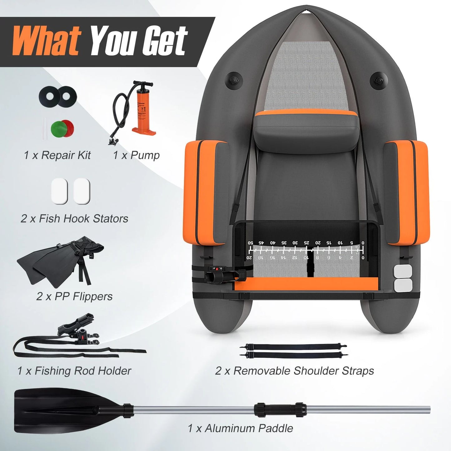 Inflatable Fishing Float Tube with Pump, Paddle, and Storage Compartments