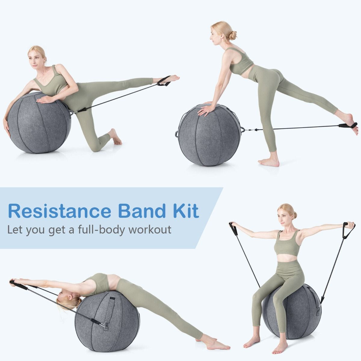Anti-Burst Exercise Ball with Cover Handle and Resistance Bands