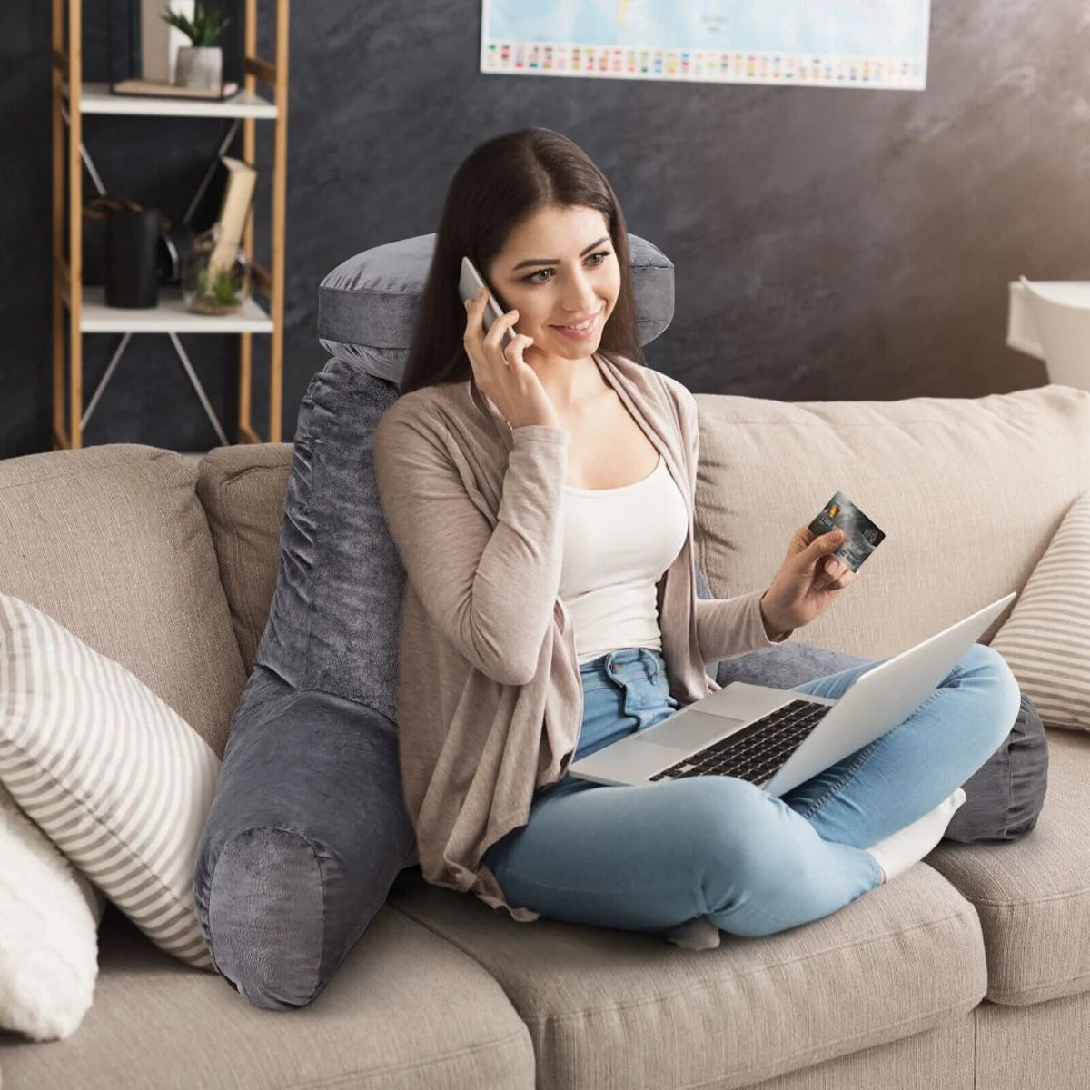 Extra Large Reading Pillow with Removable Neck Support